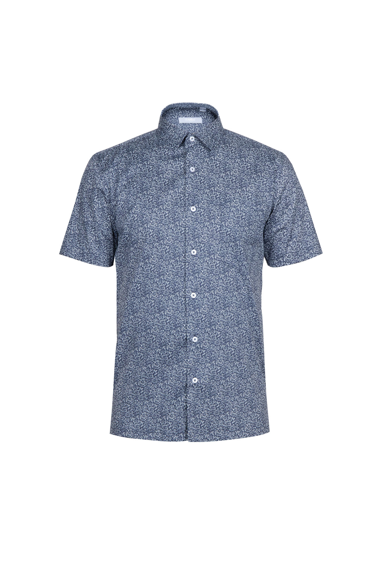 Goldlion Casual Trim Fit Cotton Blend Short-Sleeved Shirt (Navy)
