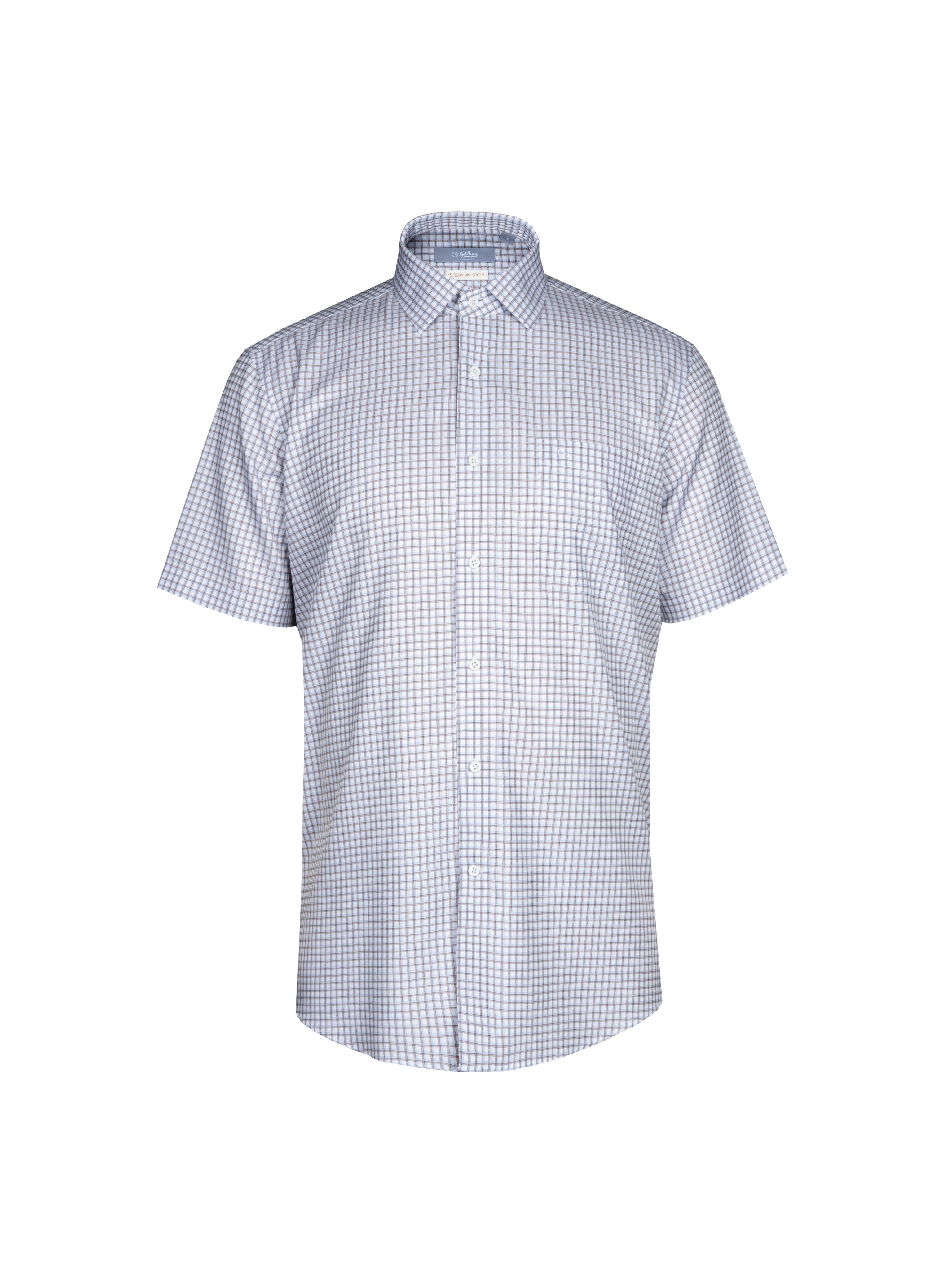 Goldlion Business Regular Fit 3D Wrinkle Free Short-Sleeved Shirt (Blue Plaid Pattern)