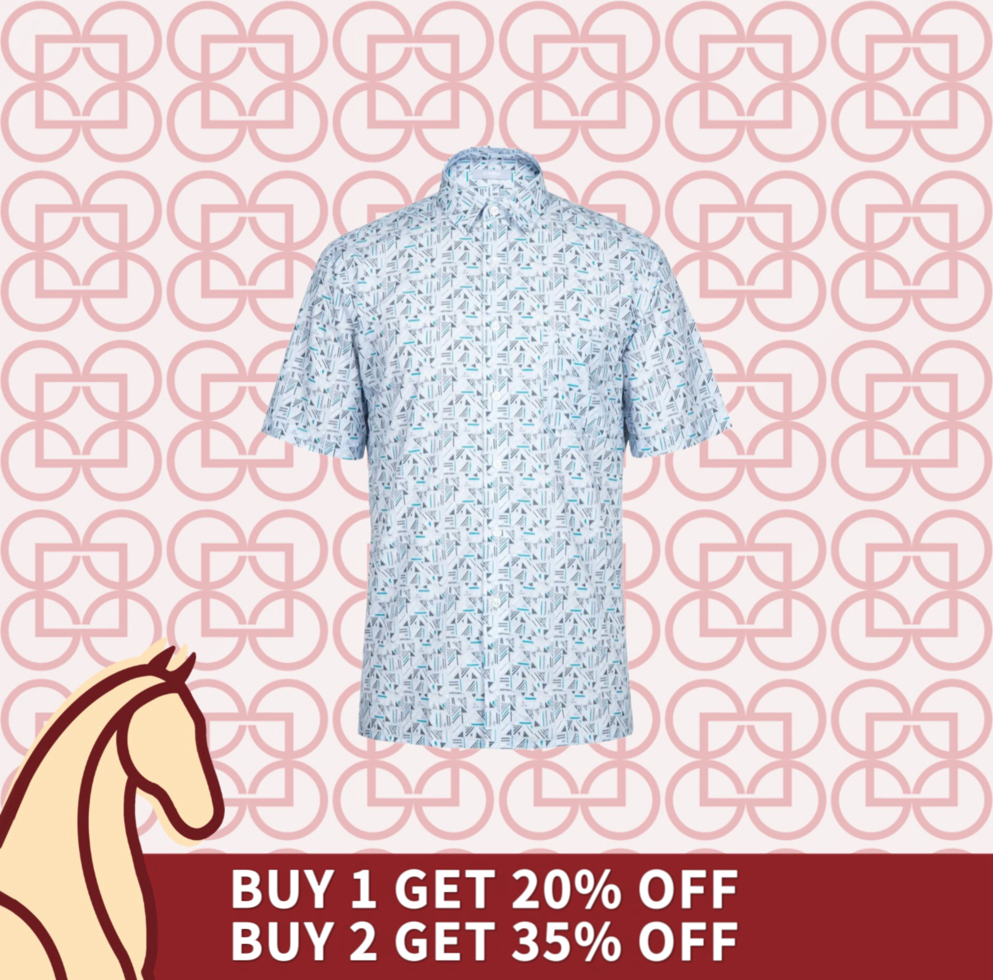 Goldlion Casual Regular Fit Pattern Print Cotton Short-Sleeved Shirt (Blue)