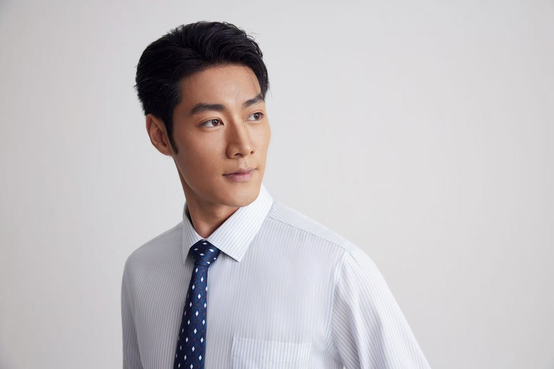 Goldlion Business Regular Fit 3D Silk Wrinkle Free Long-Sleeved Shirt (Blue/White)