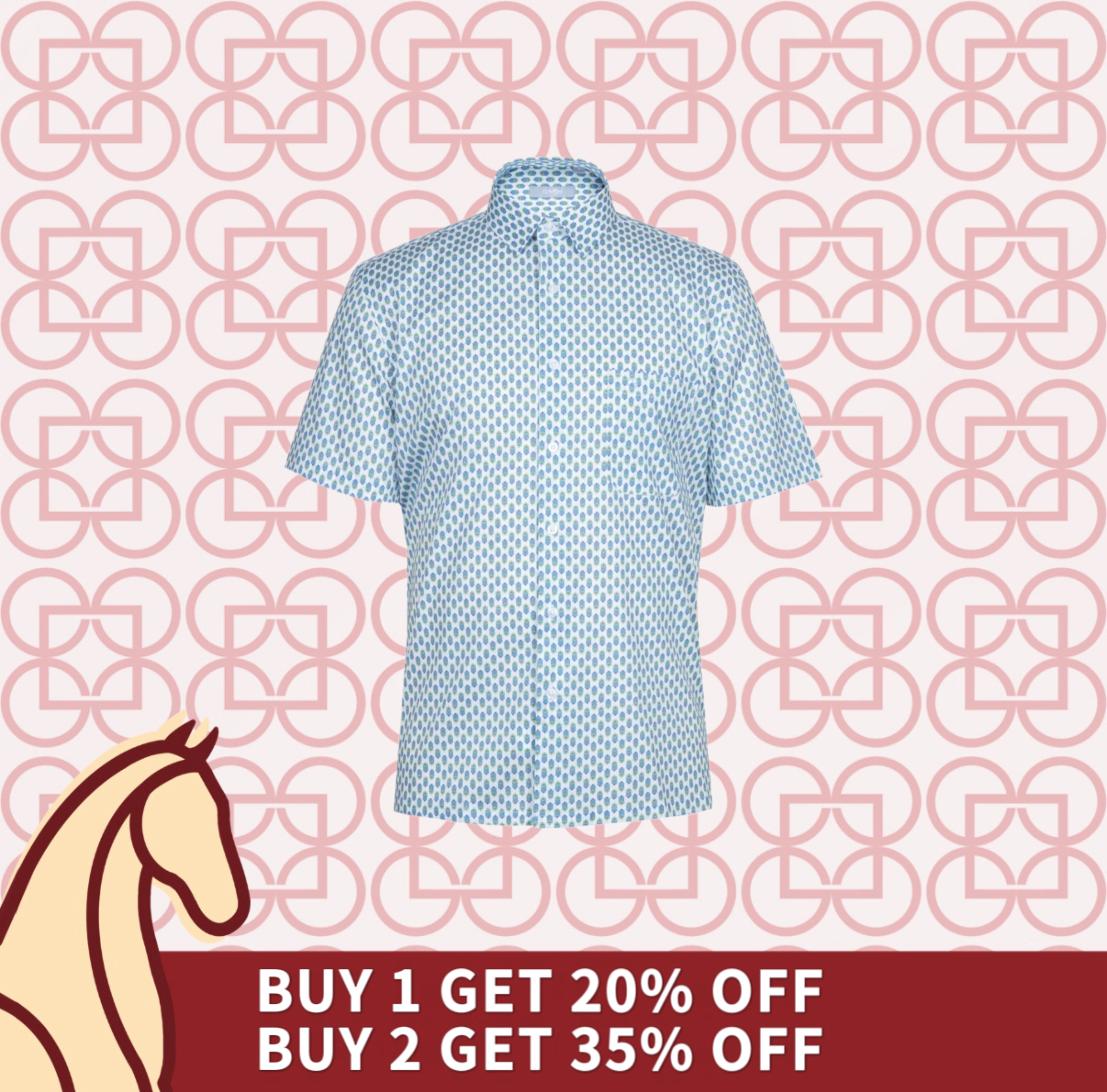 Goldlion Casual Regular Fit Cotton Blend Short-Sleeved Shirt (Blue)