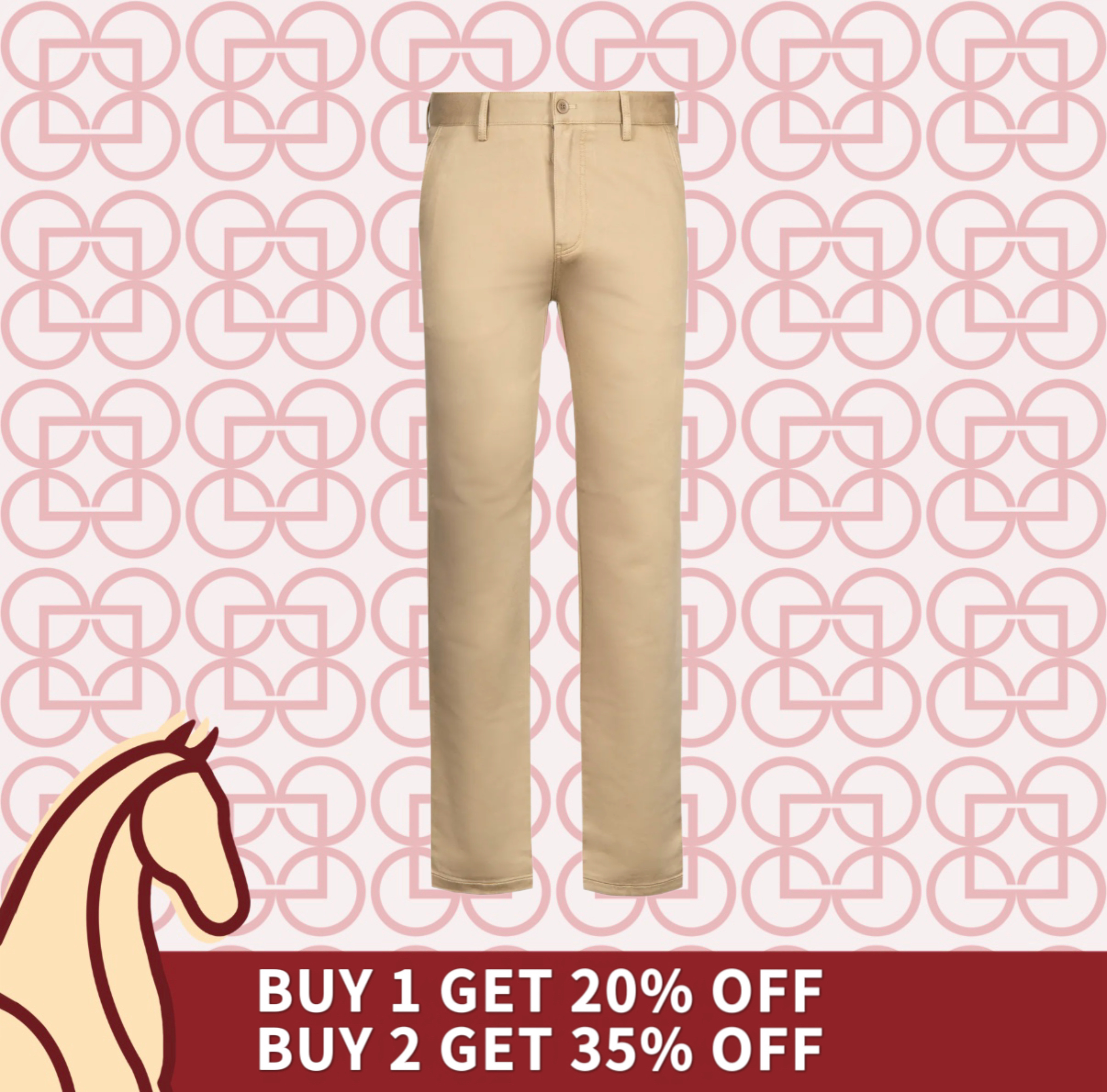 Goldlion Cotton Spandex Trim Fit Casual Pants (Sand)
