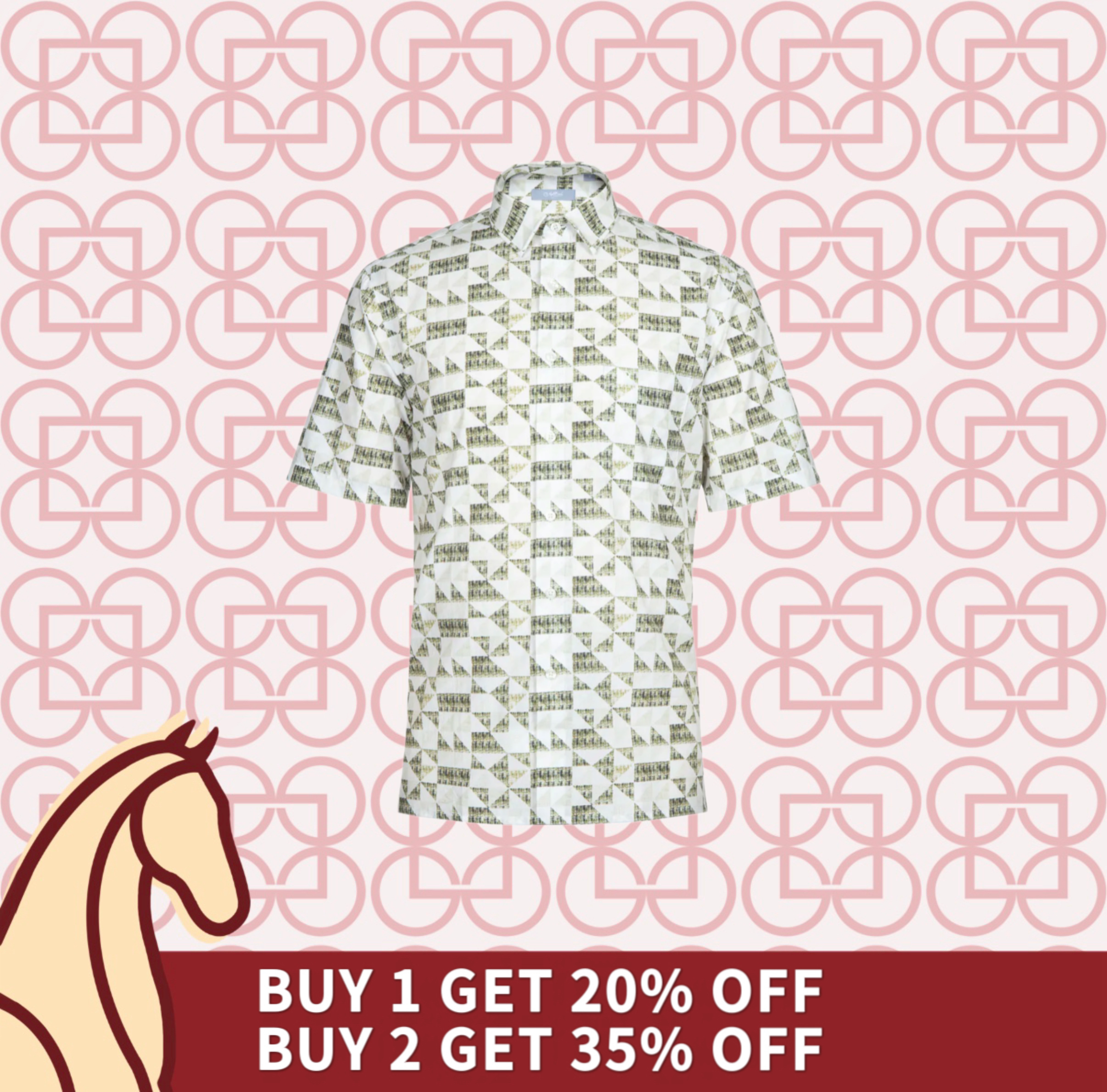 Goldlion Casual Regular Fit Geometric Print Cotton Short-Sleeved Shirt (Khaki)