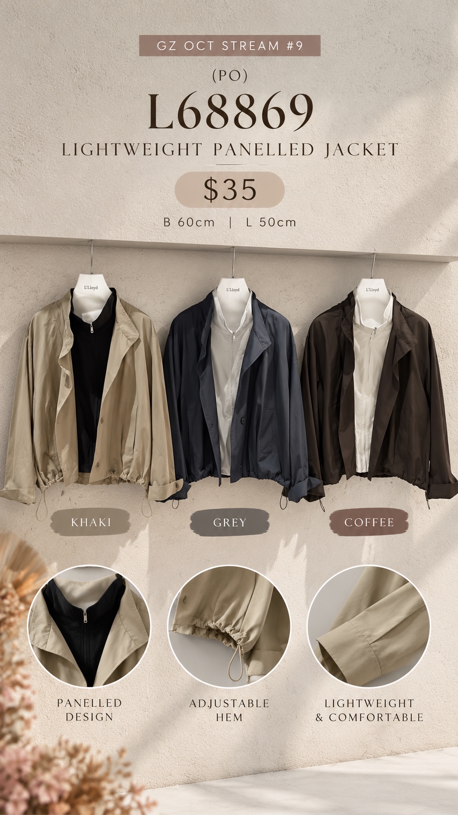 GZ Oct Stream #9: (PO) L68869 Lightweight Panelled Jacket (B cm; L cm)
