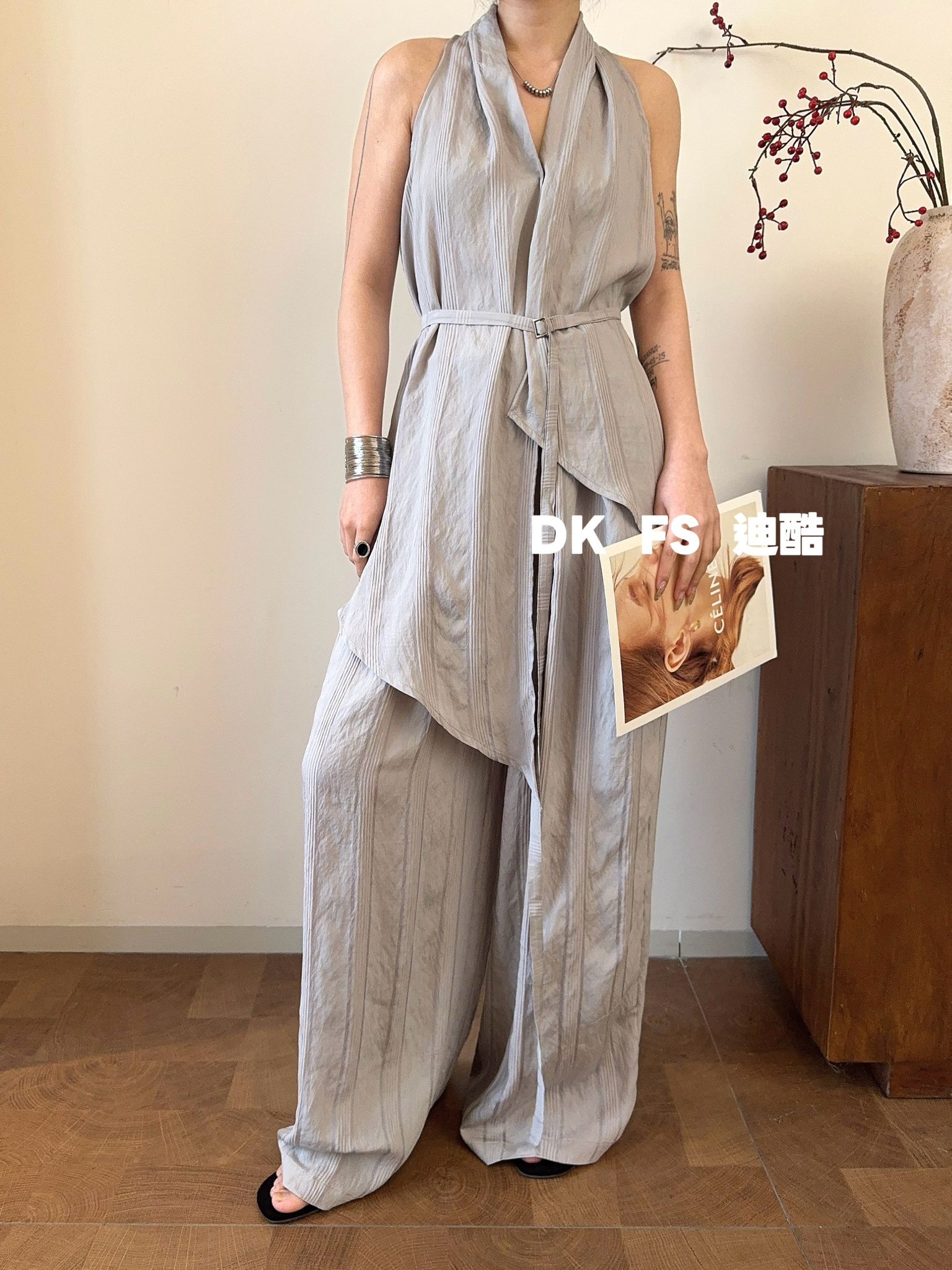 99506 Hilla Linen Halter Neck Asymmetrical Top & Elastic Waist Palazzo Set (Top: B 50cm; L 78/89cm, Bottom: UW 33-43cm; H 56-65cm; L 99cm)