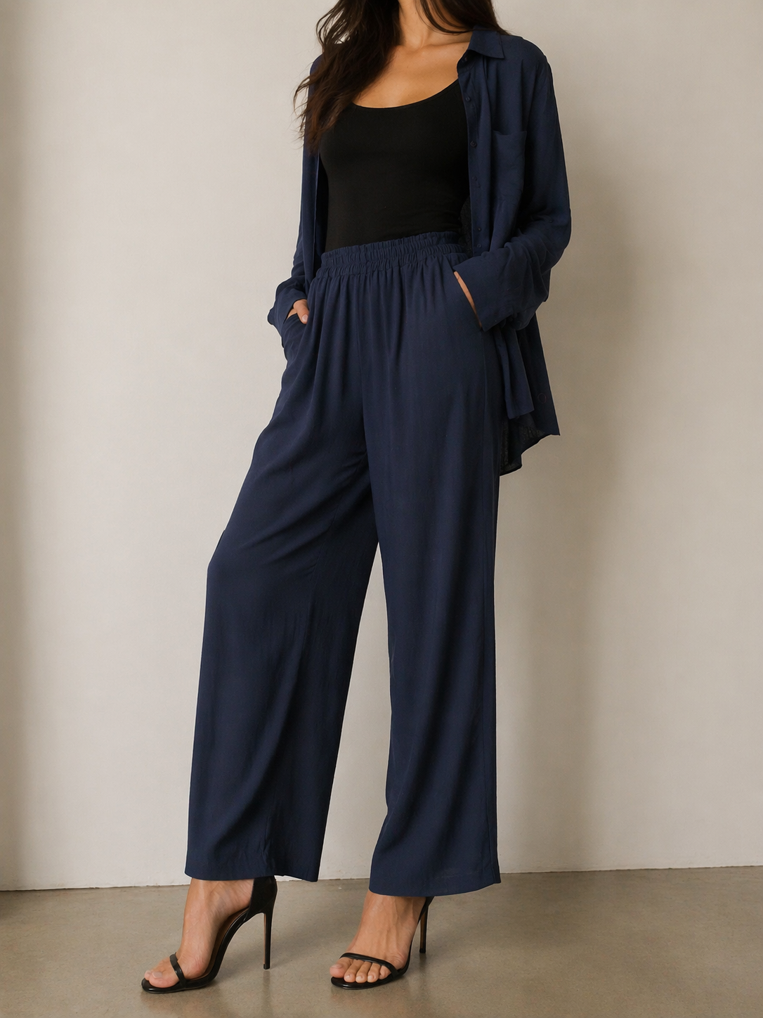 1006 Laurel Back Slit Shirt w Lace Lining & Elastic Waist Pants Set (Top: B 63cm; L 73cm, Bottom: UW 33-45cm; H 54-58cm; L 98cm)
