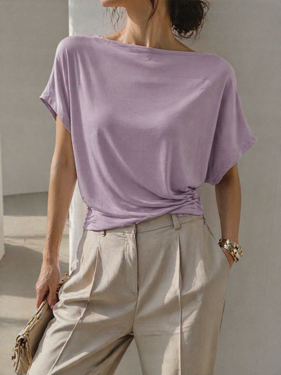 2337 Wilda Wide Neck Side Ruched Cap Sleeve Cotton Top (B 48-60cm; L 52cm)