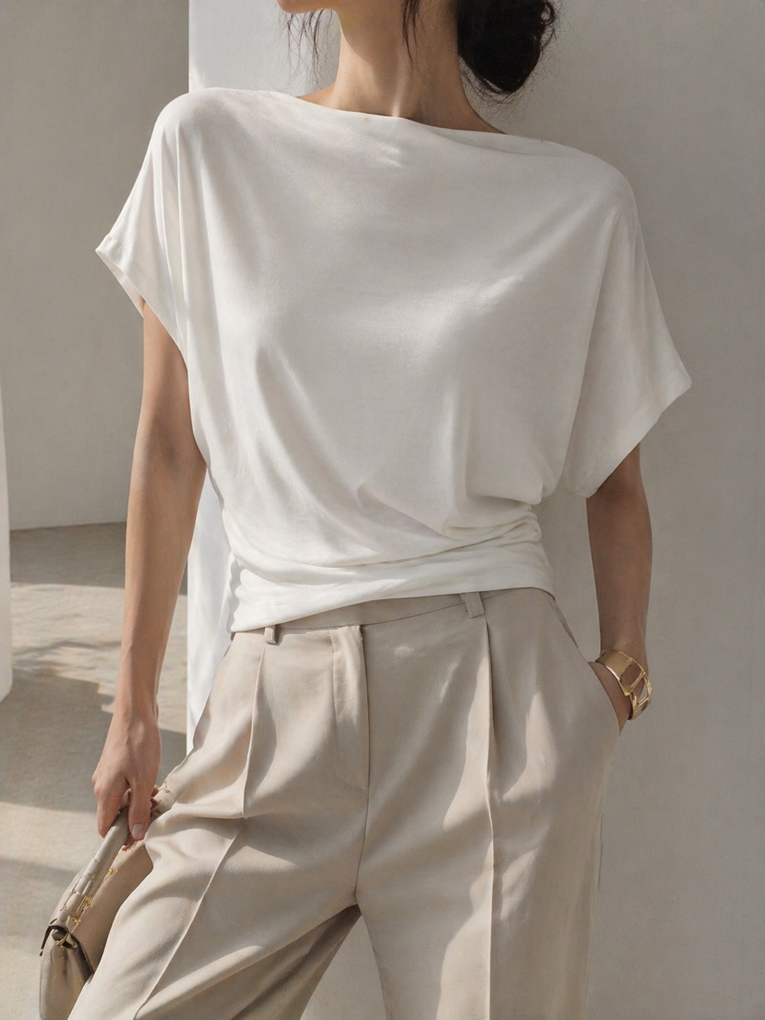 2337 Wilda Wide Neck Side Ruched Cap Sleeve Cotton Top (B 48-60cm; L 52cm)