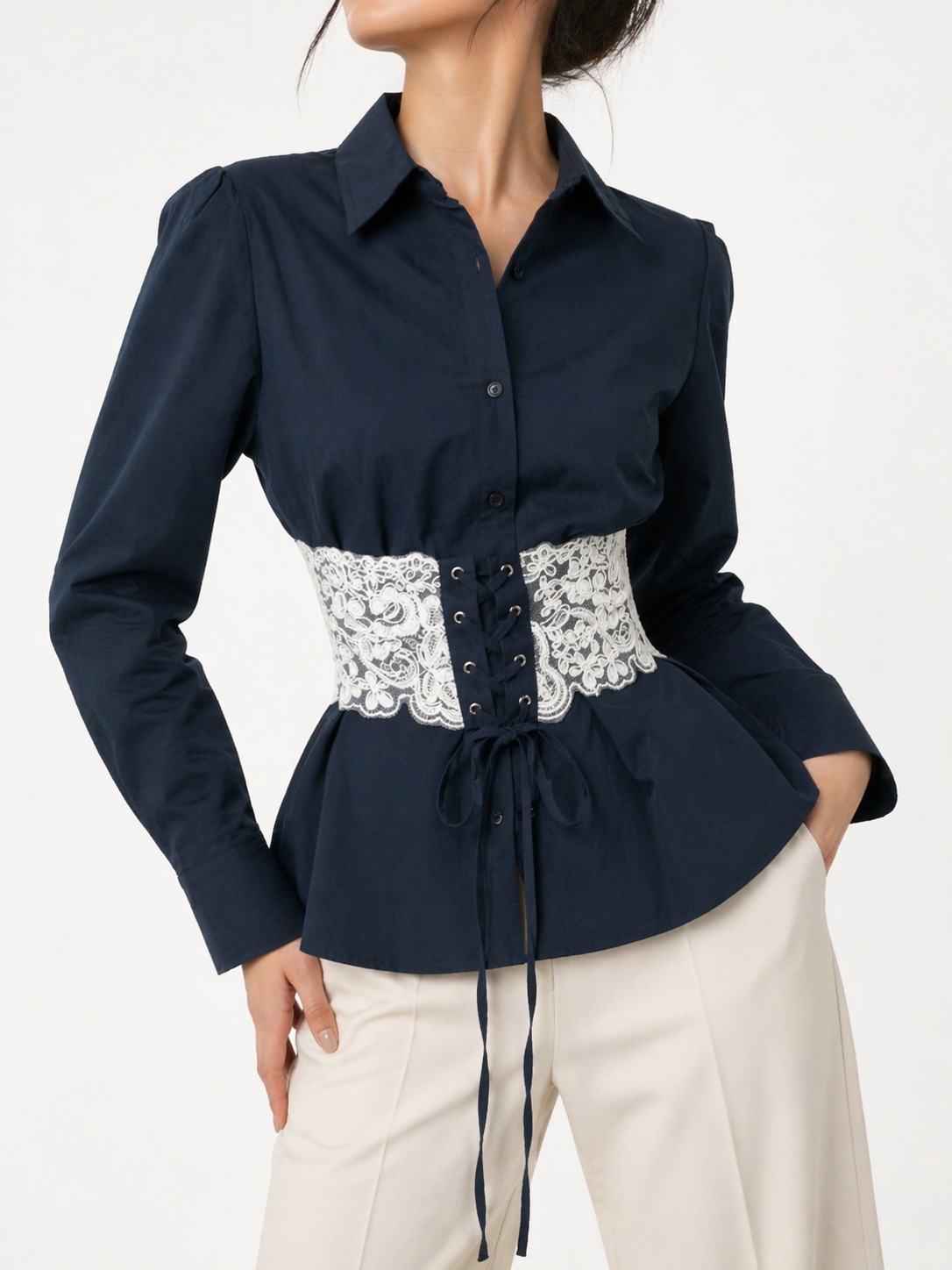 88038 Lorynn Shirt w Lace Corset Belt Design (B 53cm; L 67cm)
