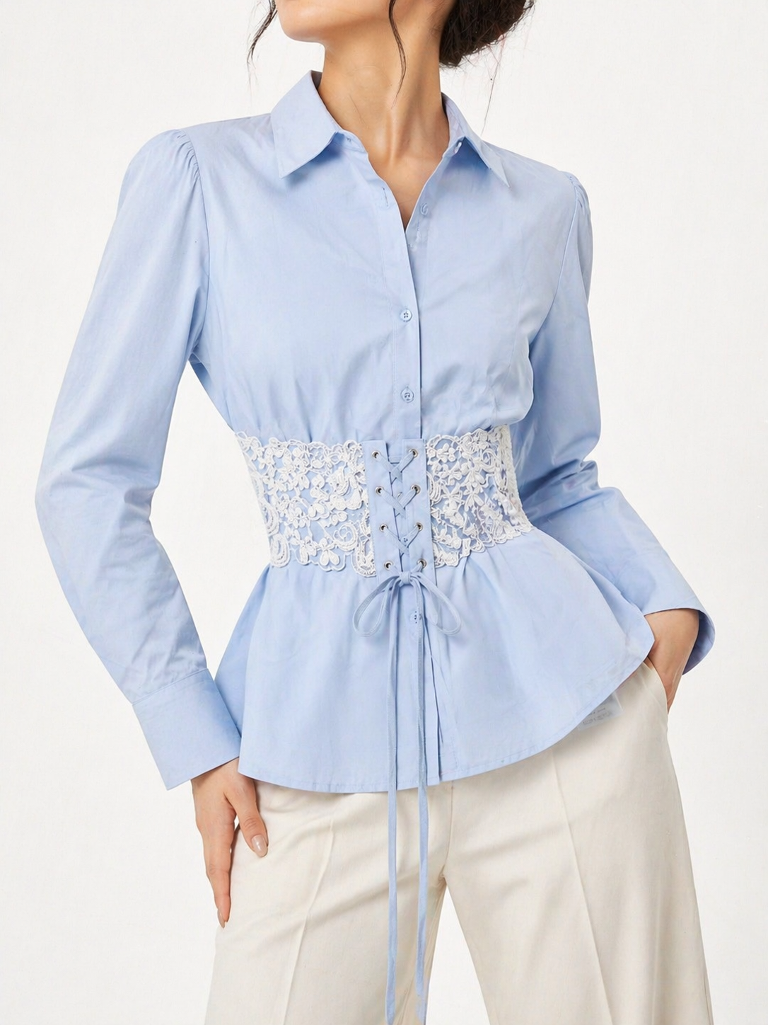 88038 Lorynn Shirt w Lace Corset Belt Design (B 53cm; L 67cm)
