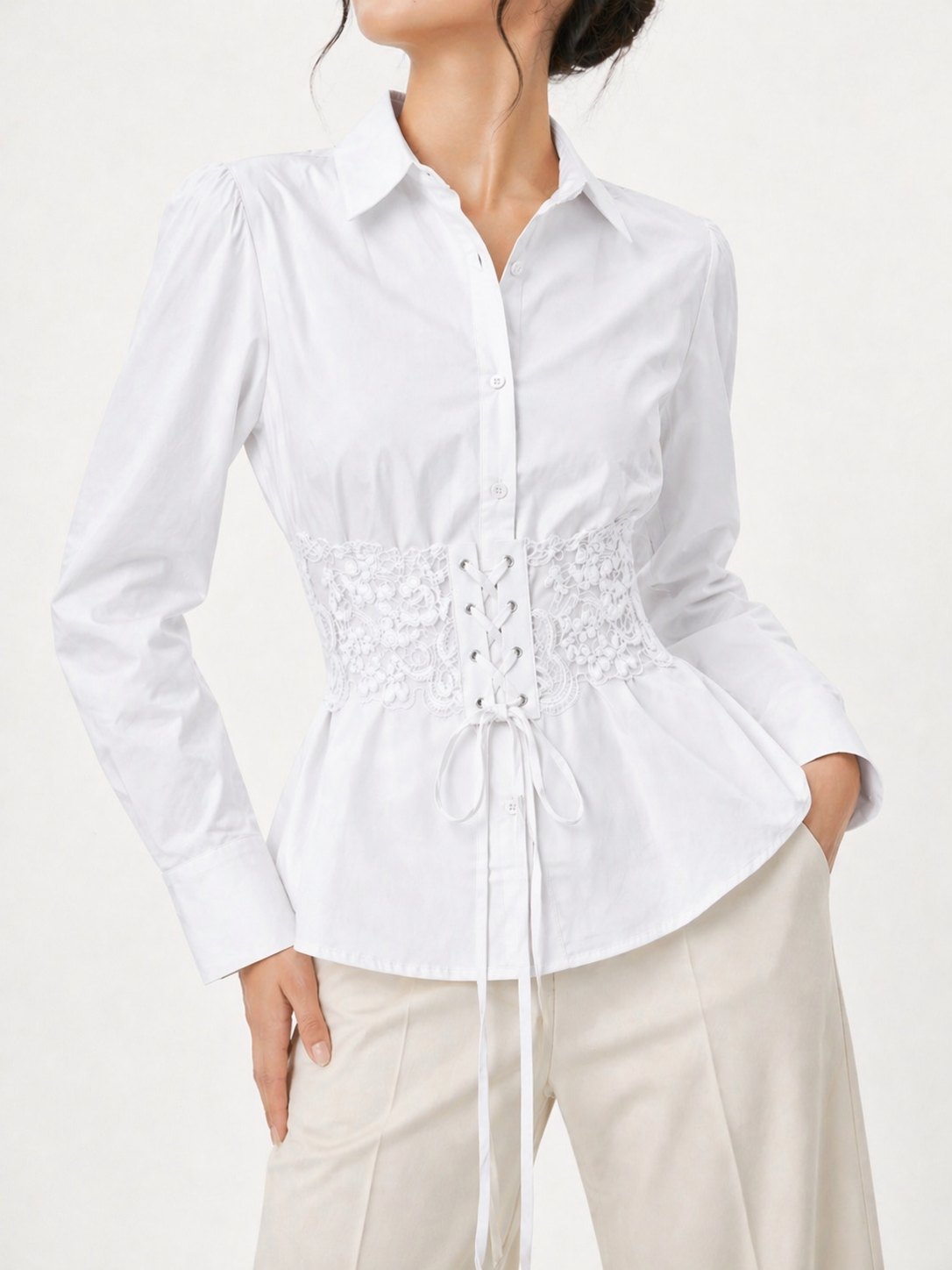 88038 Lorynn Shirt w Lace Corset Belt Design (B 53cm; L 67cm)