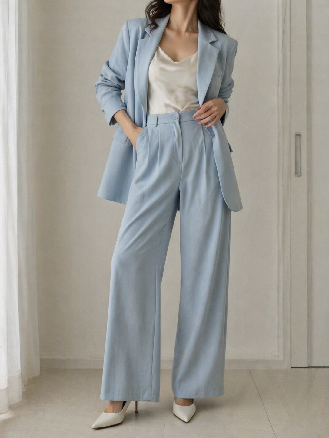 9968 Bennett Back Slit Blazer w Lace Lining & Tailored Pants Set (Top: B 55cm; L 69cm, Bottom: UW 35-42cm; H 50-58cm; L 111cm)