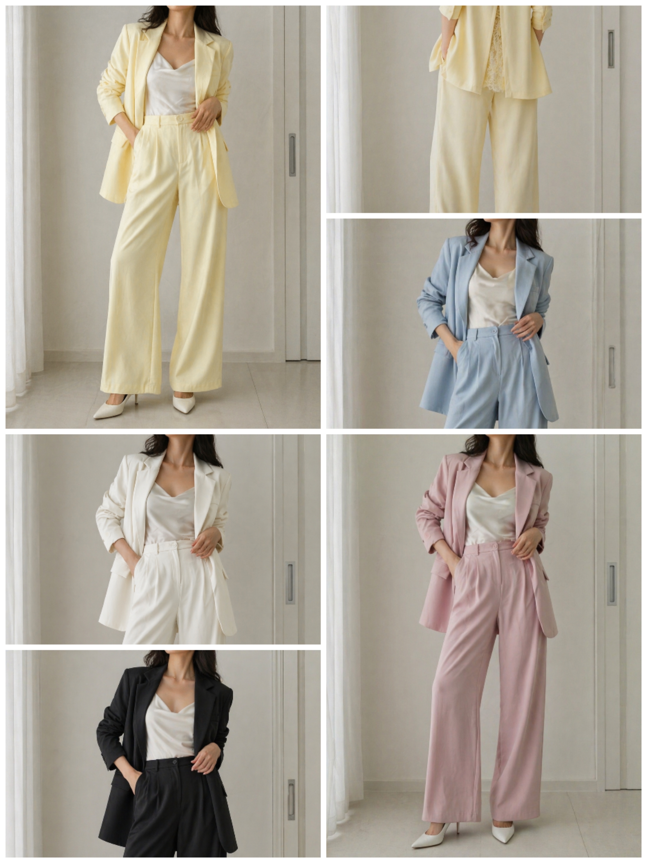 9968 Bennett Back Slit Blazer w Lace Lining & Tailored Pants Set (Top: B 55cm; L 69cm, Bottom: UW 35-42cm; H 50-58cm; L 111cm)
