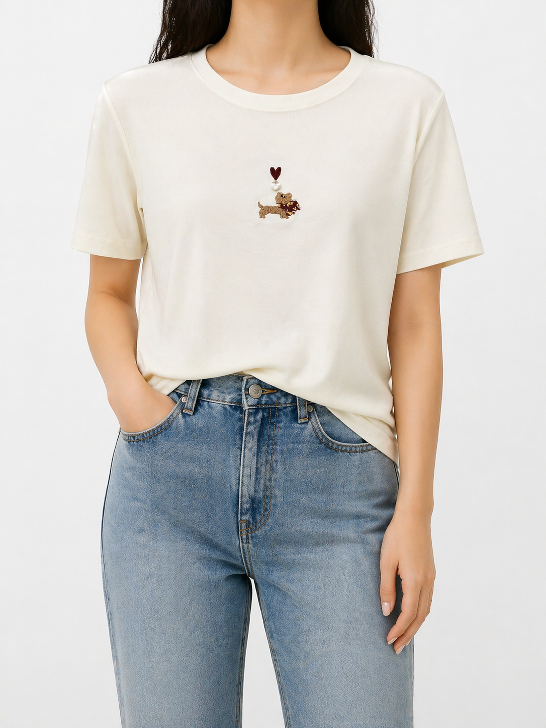 2602 Dog Embroidered Cotton Top (B 45-58cm; L 55cm)