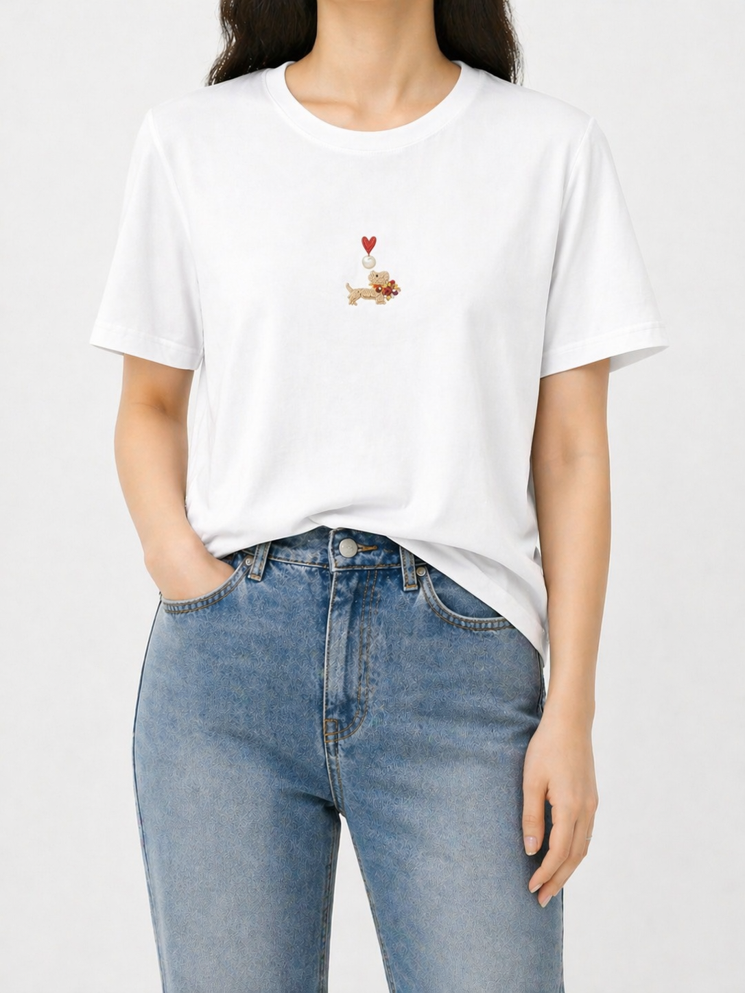 2602 Dog Embroidered Cotton Top (B 45-58cm; L 55cm)