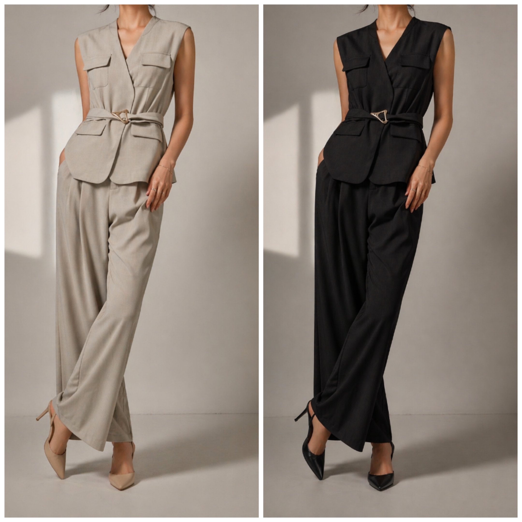 1110 Vola Vest & Tailored Pants Set (M Size: Top B 45cm; L 60cm, Bottom UW 33-40cm; H 46-56cm; L 108cm, L Size: Top B 46cm; L 60cm, Bottom UW 35-42cm; 48-58cm; L 108cm)