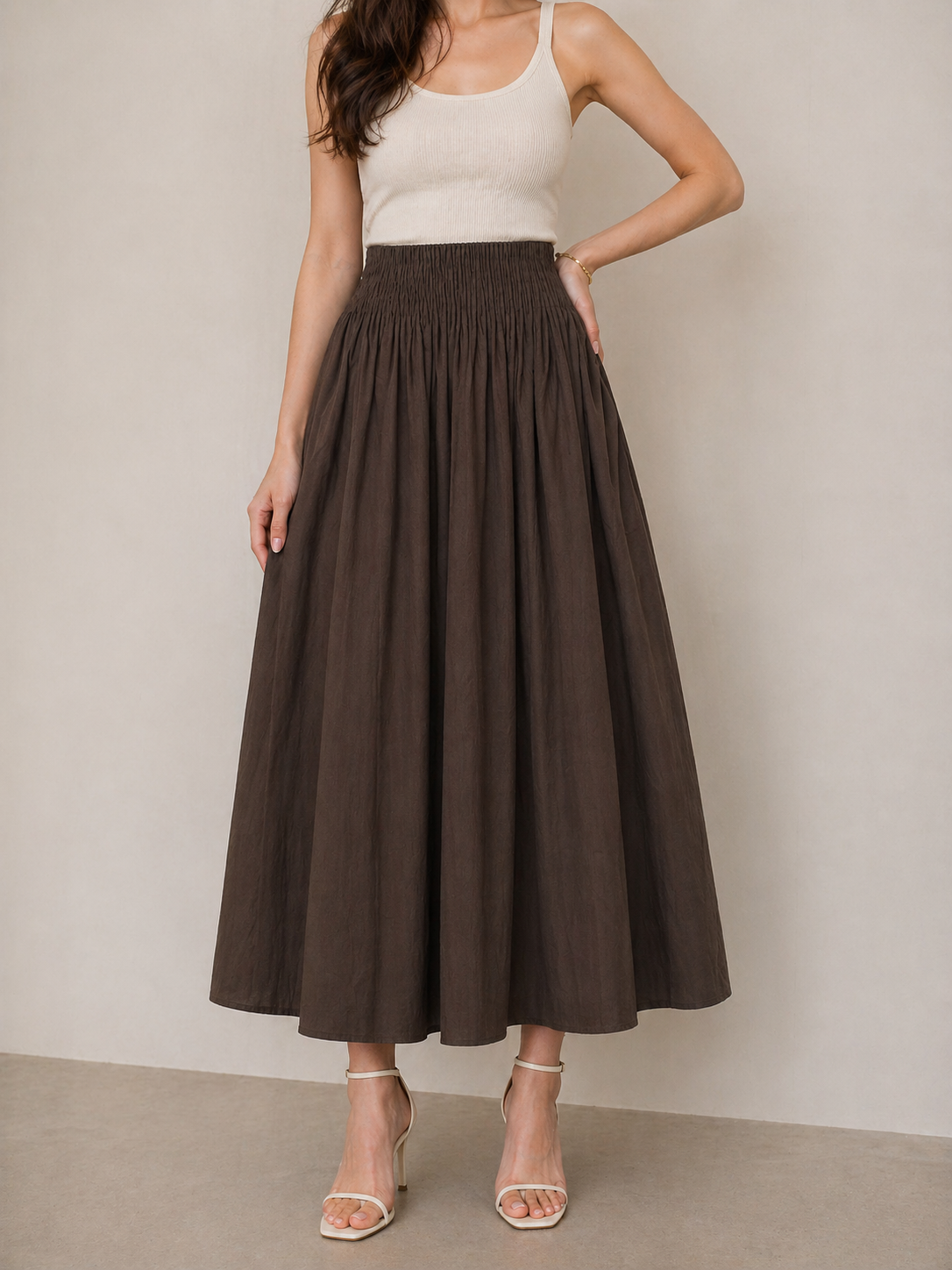 6803 Priscelle Half Elastic Pleated Waist Flared Skirt (UW 32-43cm; H 55-65cm; L 83cm)