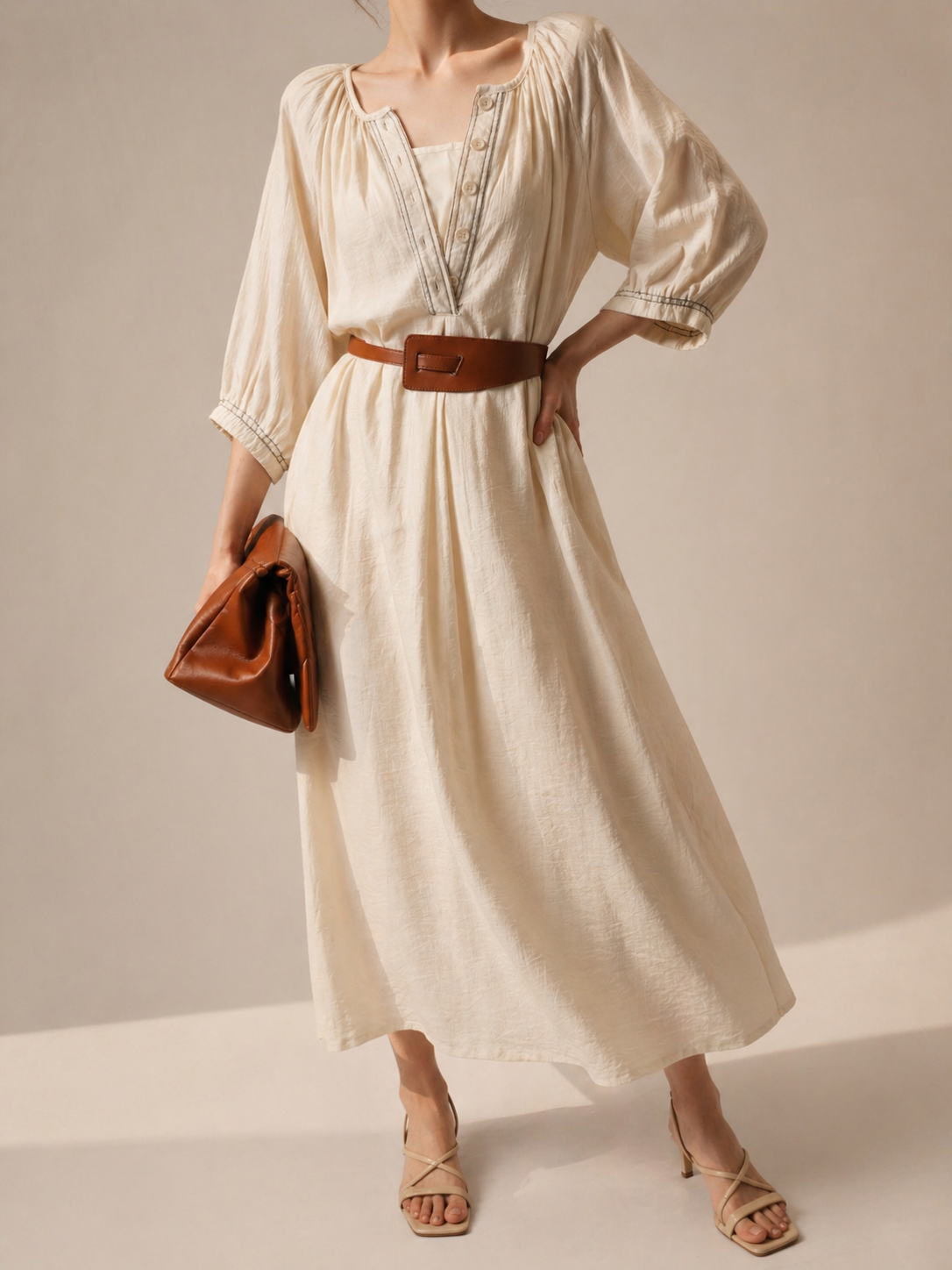 8850 Orina Oversize Linen Dress w Belt (Inner: B 50cm; H 57cm; L 89cm, Outer: B 65cm; H 80cm; L 118cm)
