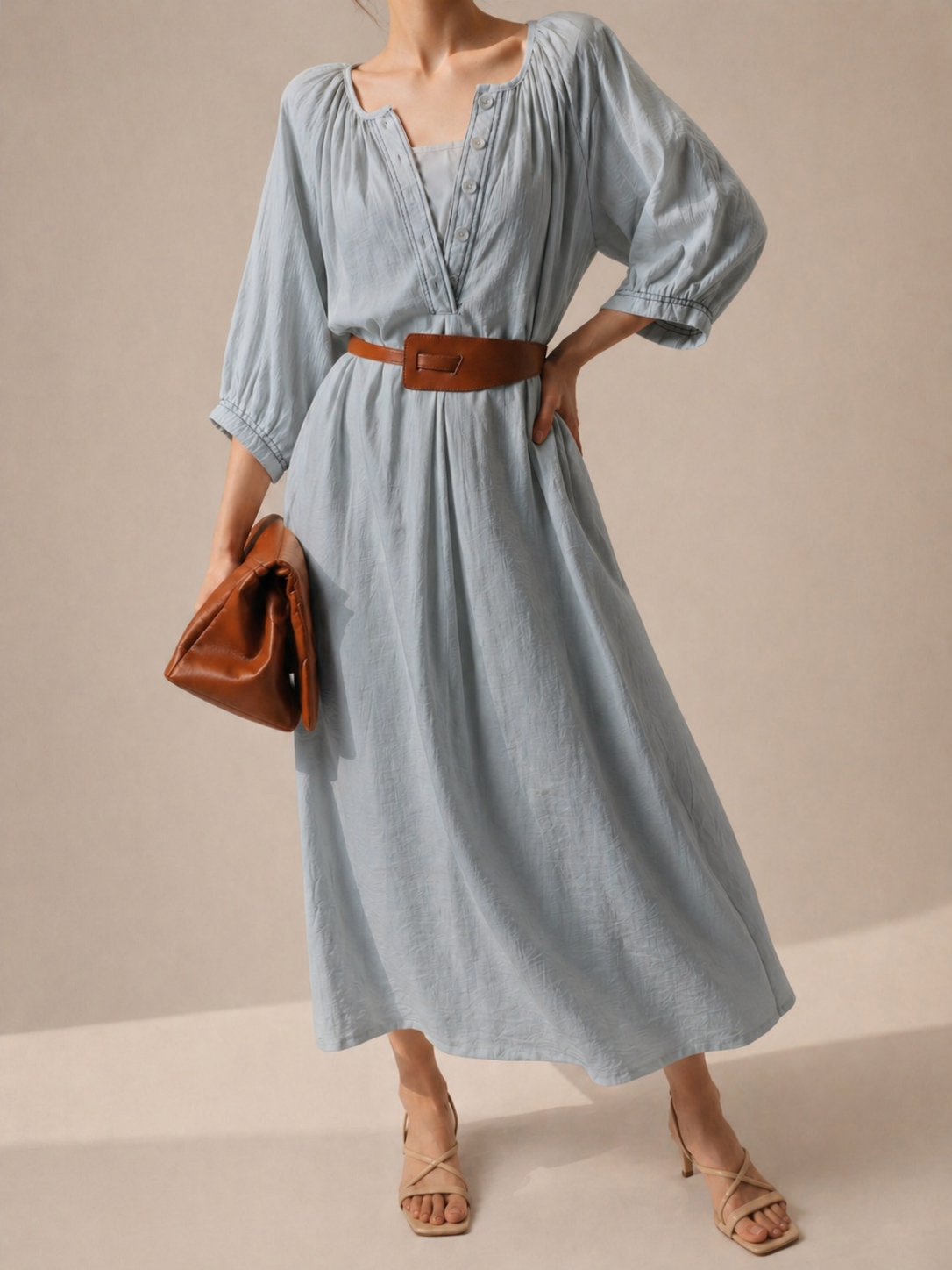 8850 Orina Oversize Linen Dress w Belt (Inner: B 50cm; H 57cm; L 89cm, Outer: B 65cm; H 80cm; L 118cm)