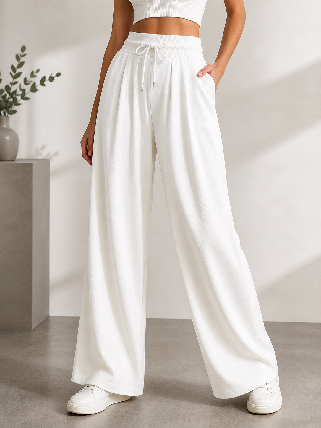 1101 Warren Wide Waistband Front Pleats Sweat Pants (UW 31-46cm; H 54-65cm; L 96cm)