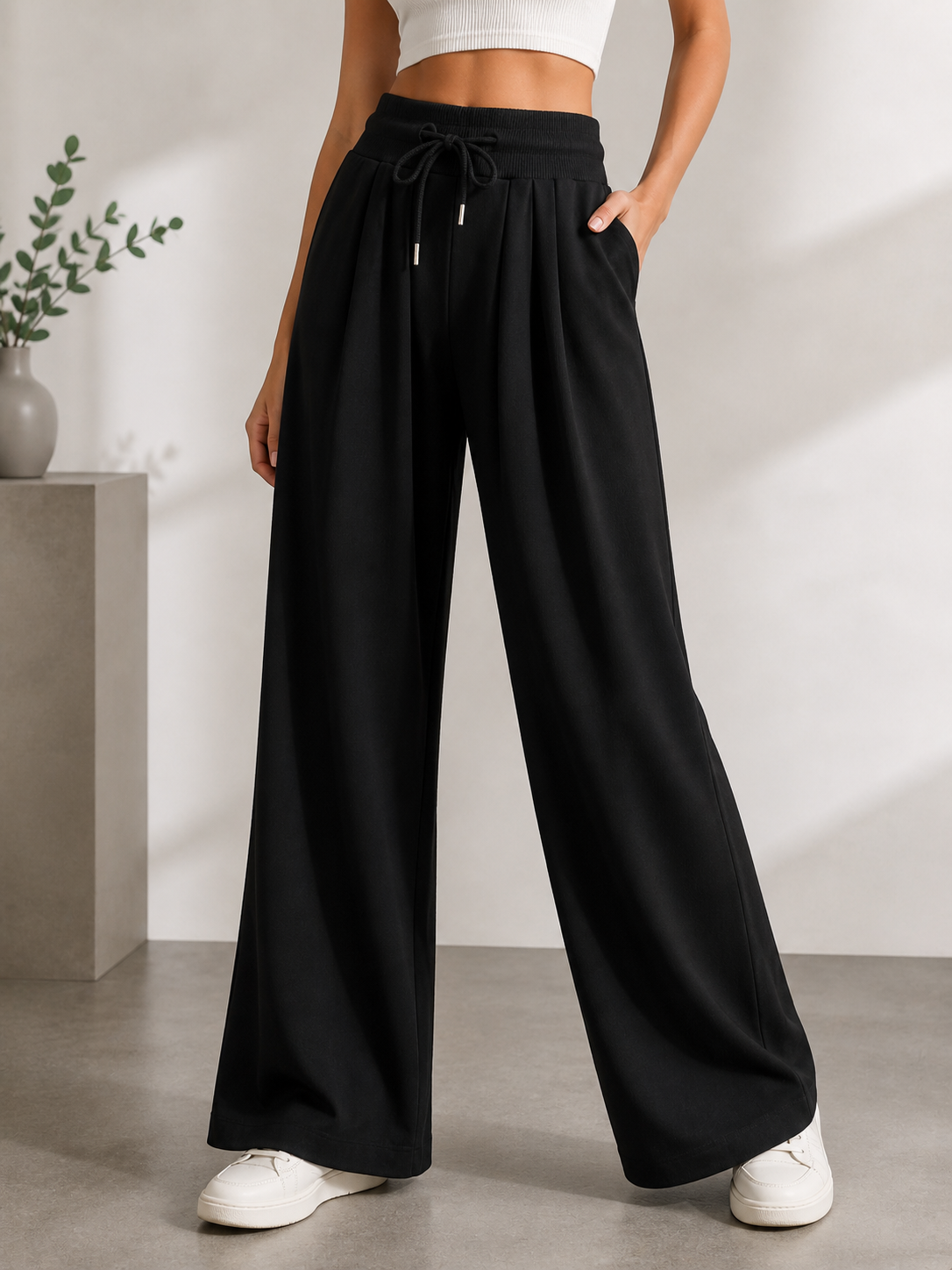 1101 Warren Wide Waistband Front Pleats Sweat Pants (UW 31-46cm; H 54-65cm; L 96cm)