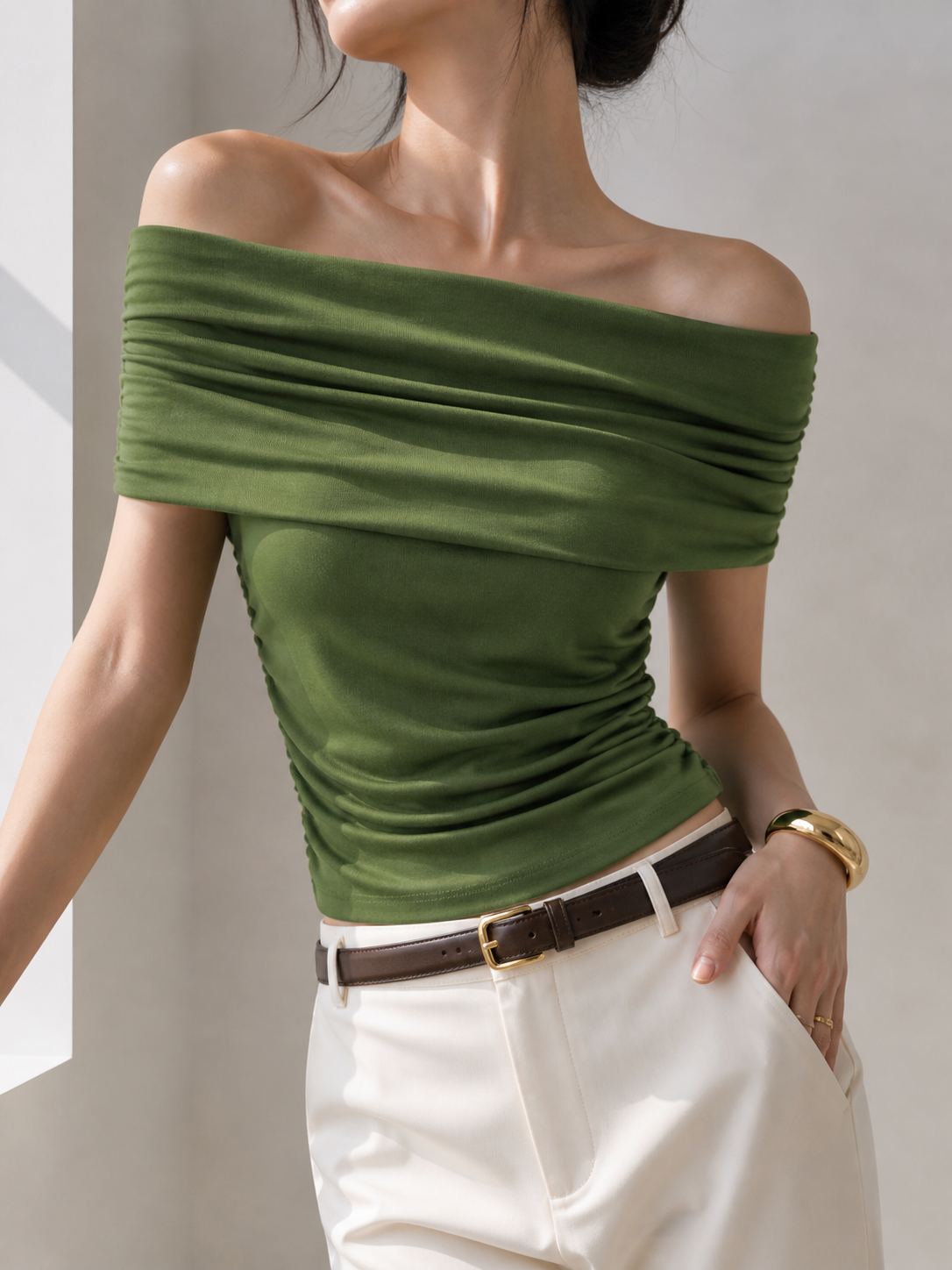 2533 Oliva Off Shoulder Side Ruched Cotton Top (B 38-58cm; L 45cm)