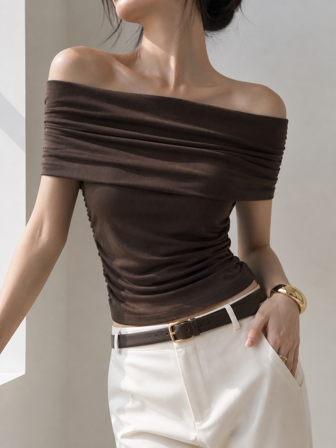 2533 Oliva Off Shoulder Side Ruched Cotton Top (B 38-58cm; L 45cm)