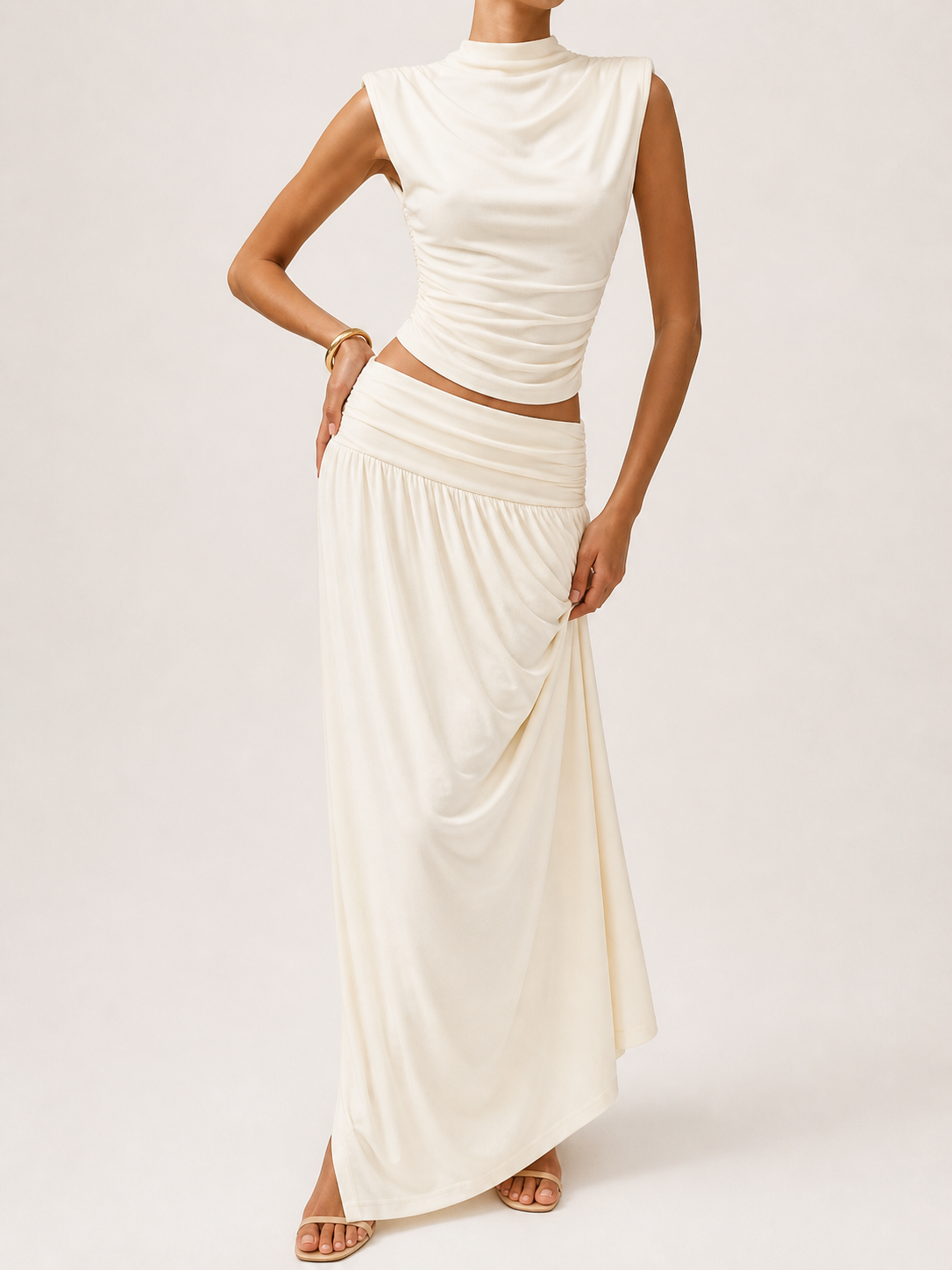 9933 Hadelyn Cotton Sleeveless High Neck Top & Skirt Set (Top: B 35-49cm; L 46cm, Bottom: UW 32-40cm; H FS; L 95cm)