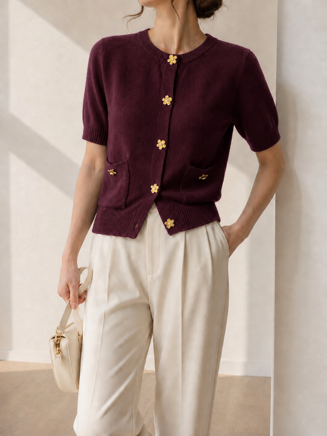 648 Jassy Floral Button Knit Top (B 50-56cm; L 48cm)