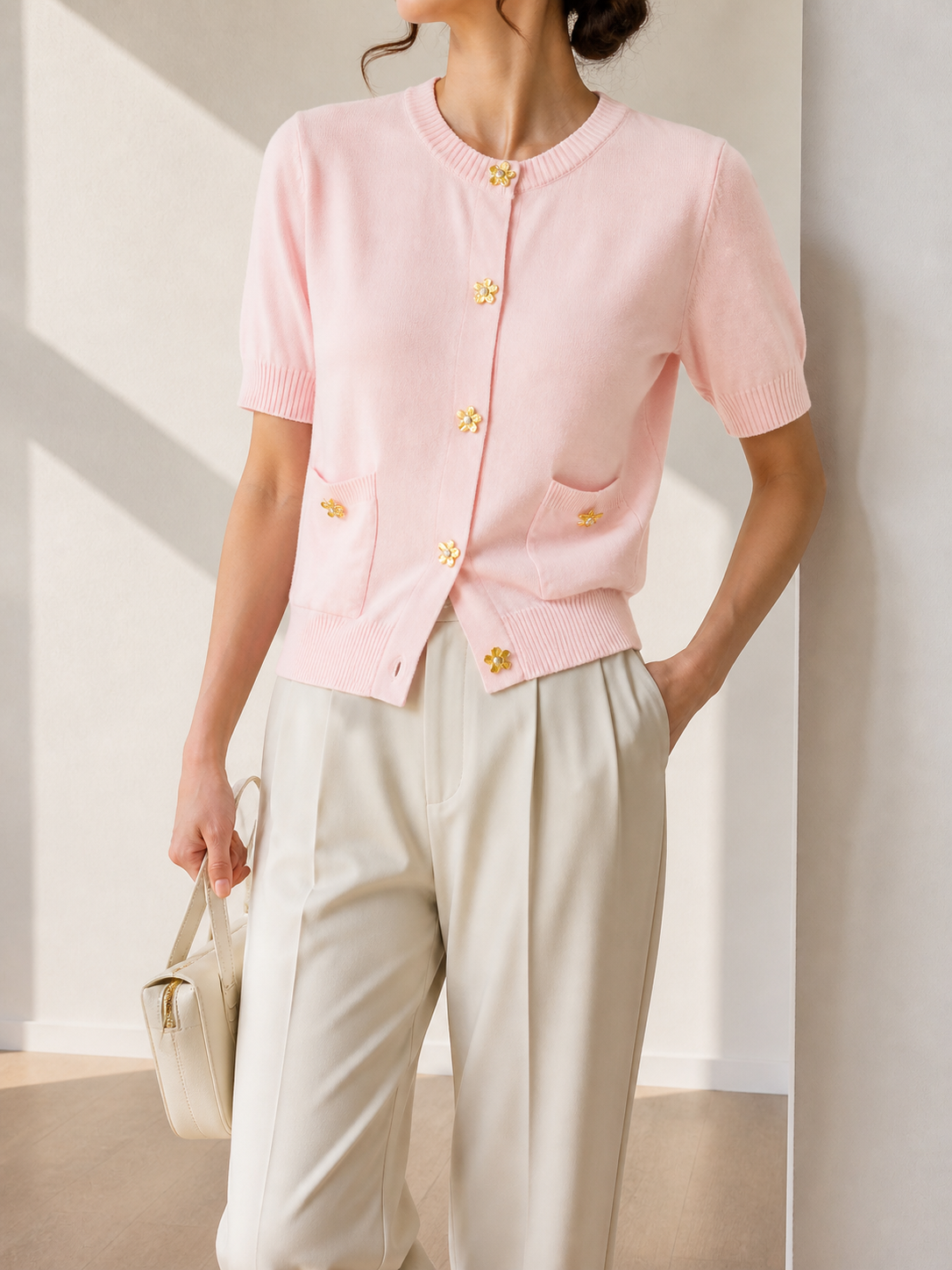 648 Jassy Floral Button Knit Top (B 50-56cm; L 48cm)