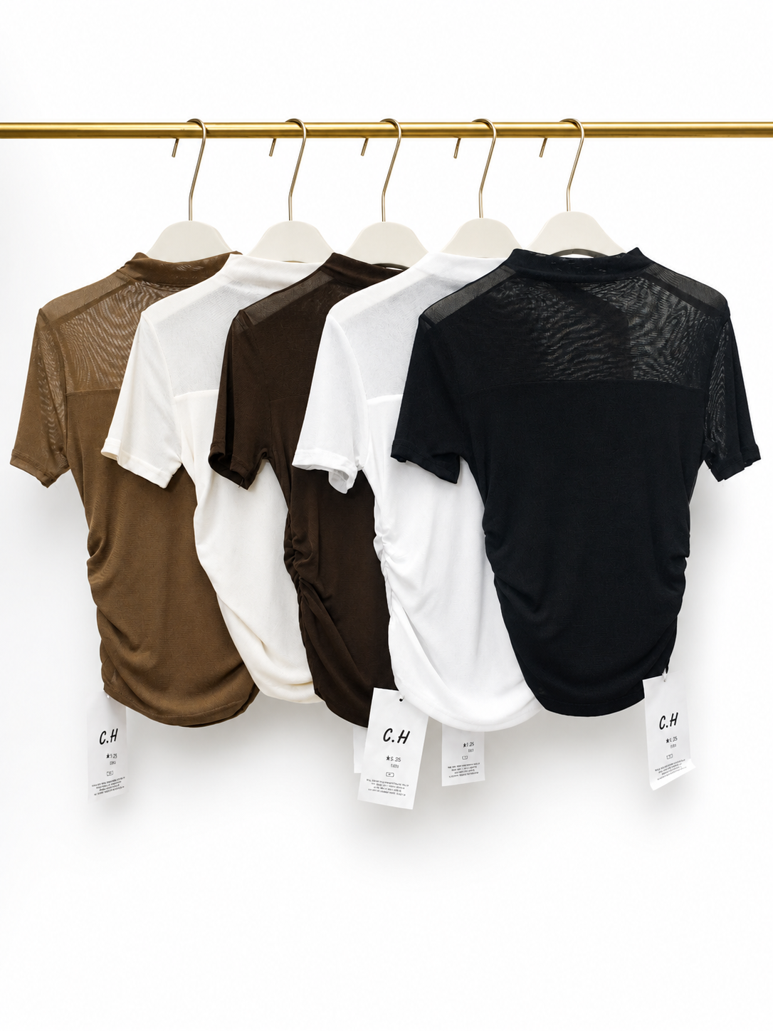 523 Mia Side Ruched High Neck Mesh Top (B 34-49cm; L 52cm)