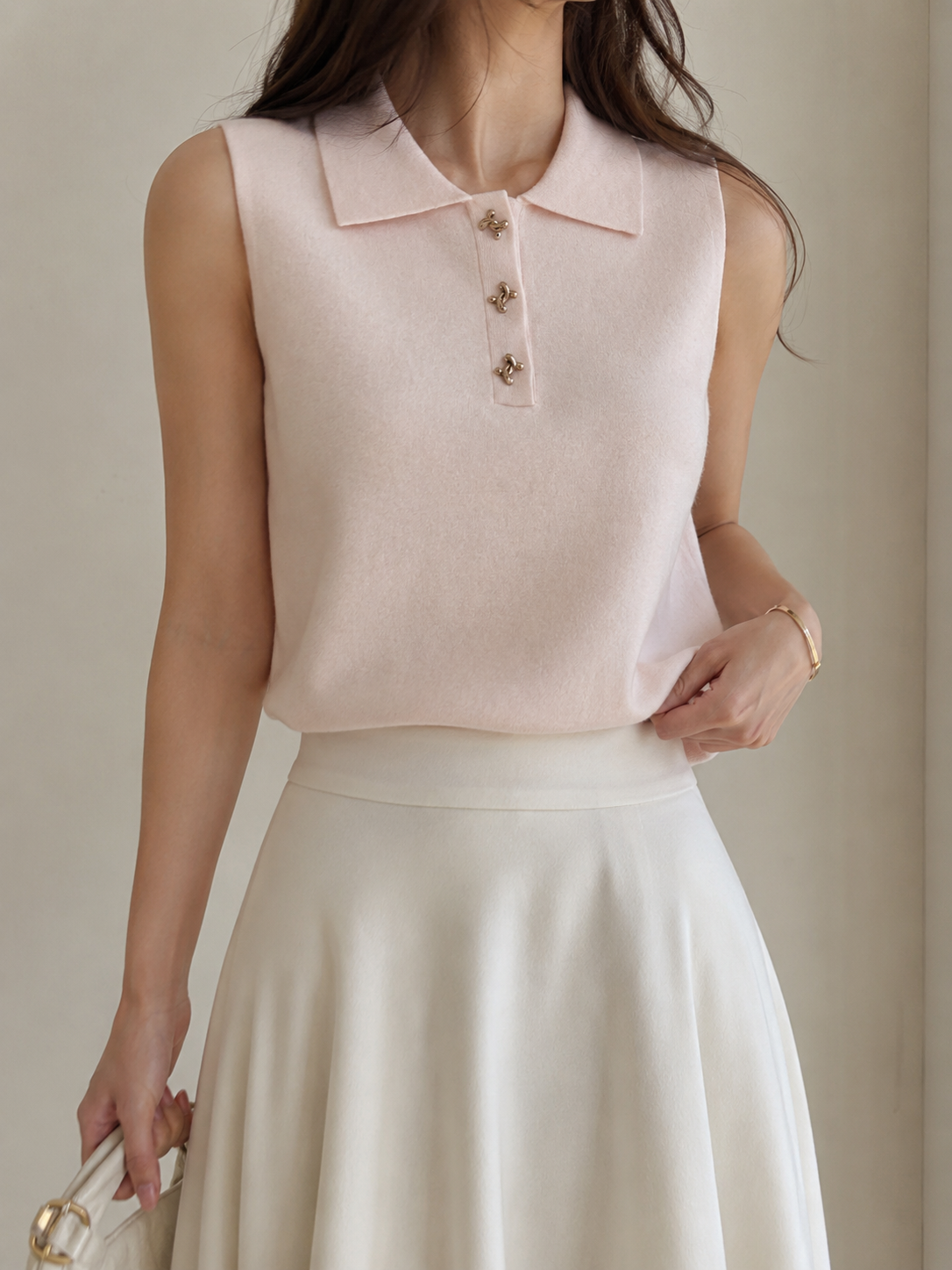 634 Joanelle Sleeveless Collared Knit Top (B 44-60cm; L 52cm)