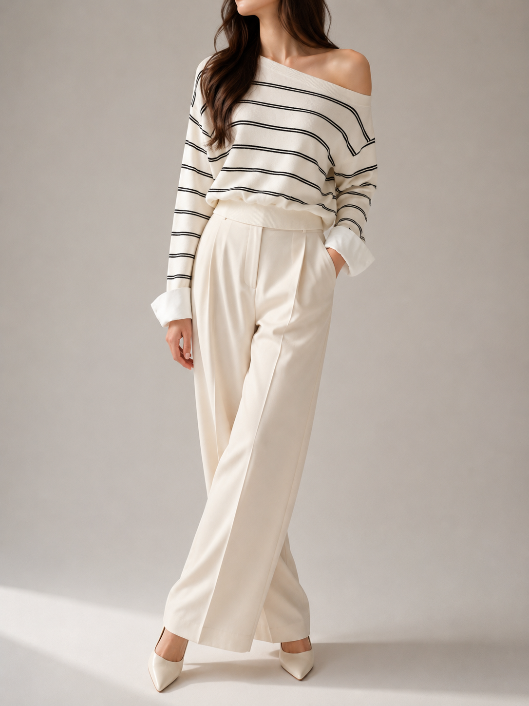 660 Ovidia Off Shoulder Long Sleeve Knit Top (B 49-62cm; L 50cm)