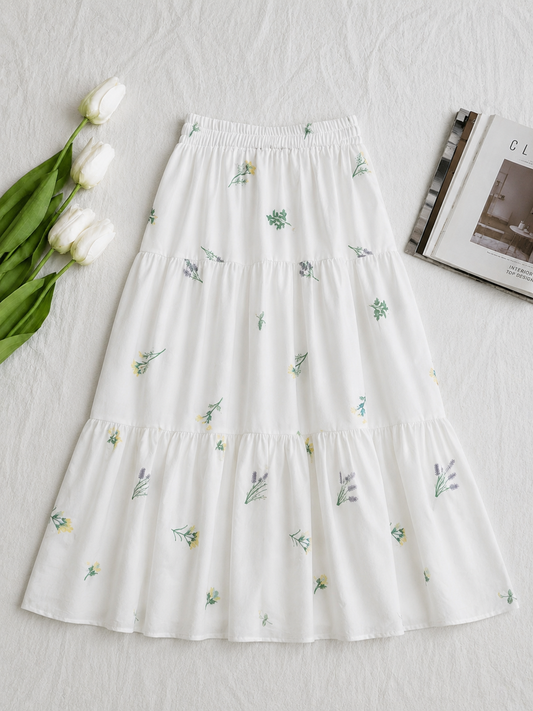 5533 Elea Floral Embroidered Elastic Waist Skirt (UW 30-50cm; H 54cm; L 86cm)