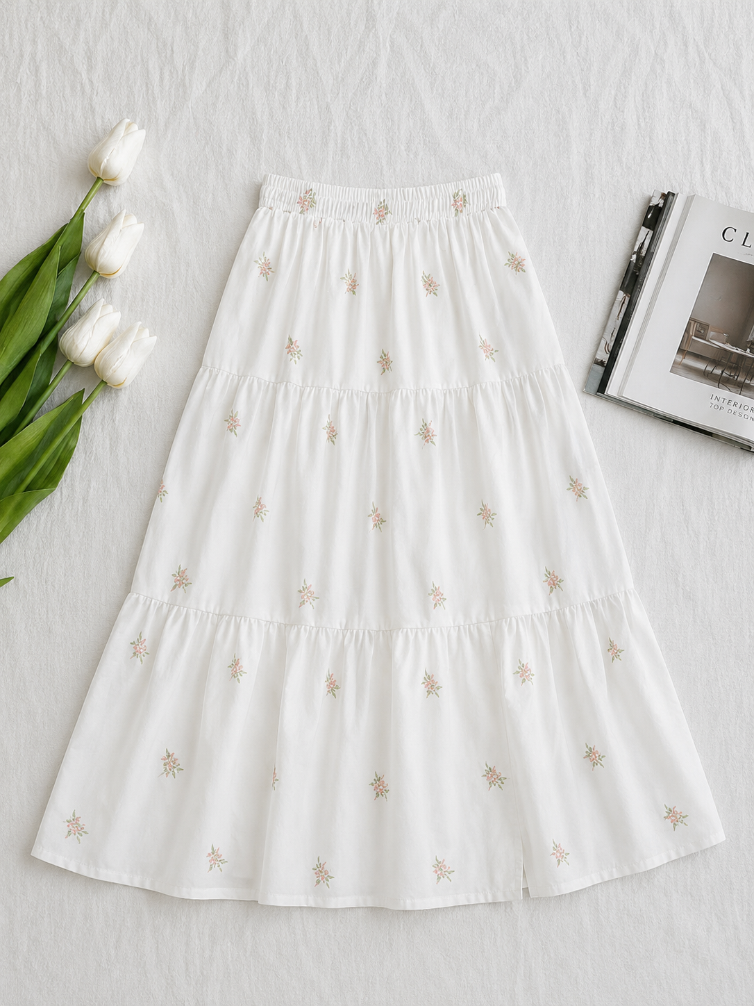 5533 Elea Floral Embroidered Elastic Waist Skirt (UW 30-50cm; H 54cm; L 86cm)