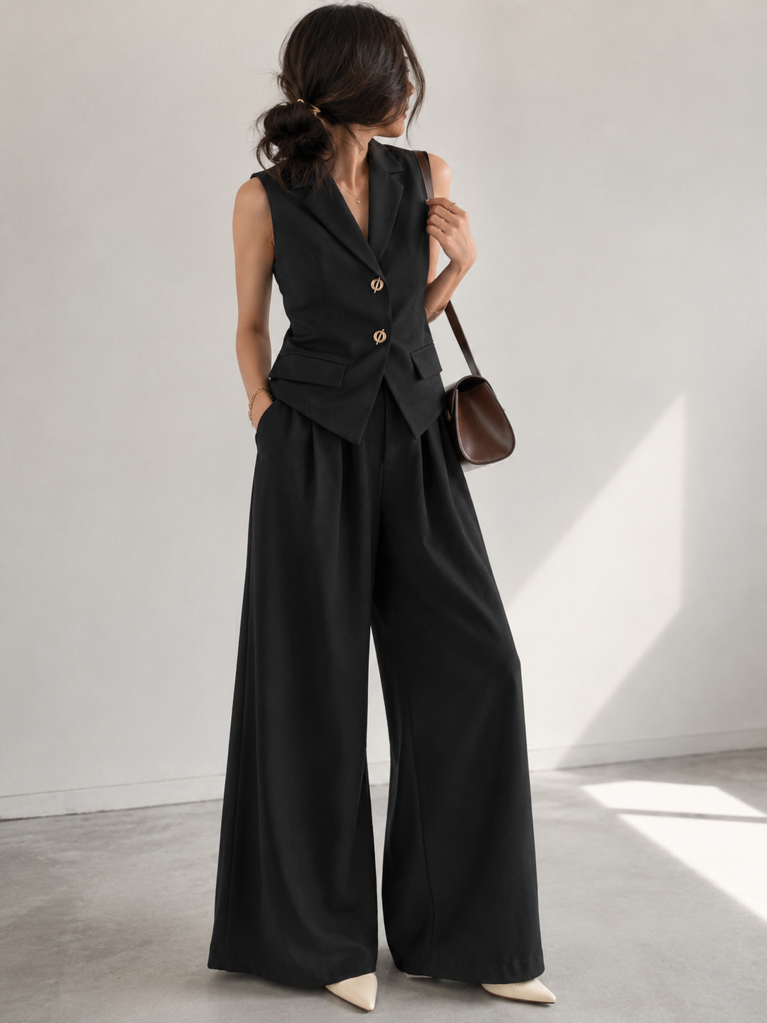 9933 Tildon Tailored Vest & Pants Set (M Size: Top B 42cm; L 48cm, Bottom UW 32-41cm; H 50-58cm; L 107cm, L Size: Top B 44cm; L 48cm, Bottom UW 34-43cm; H 52-60cm; L 107cm)