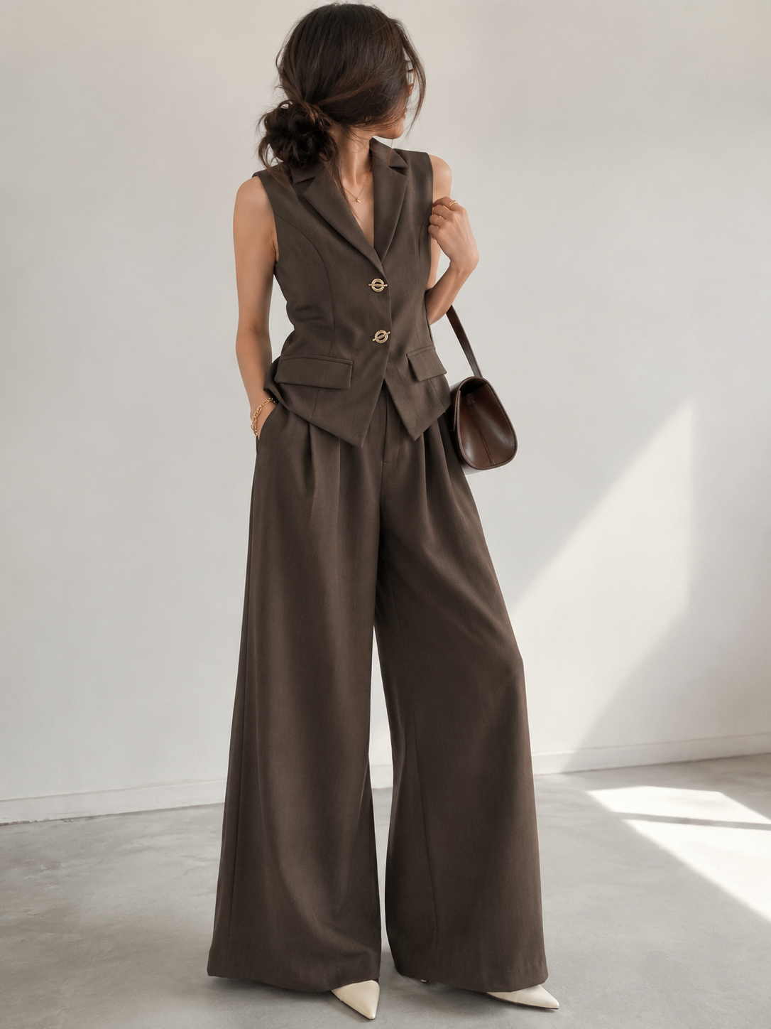 9933 Tildon Tailored Vest & Pants Set (M Size: Top B 42cm; L 48cm, Bottom UW 32-41cm; H 50-58cm; L 107cm, L Size: Top B 44cm; L 48cm, Bottom UW 34-43cm; H 52-60cm; L 107cm)