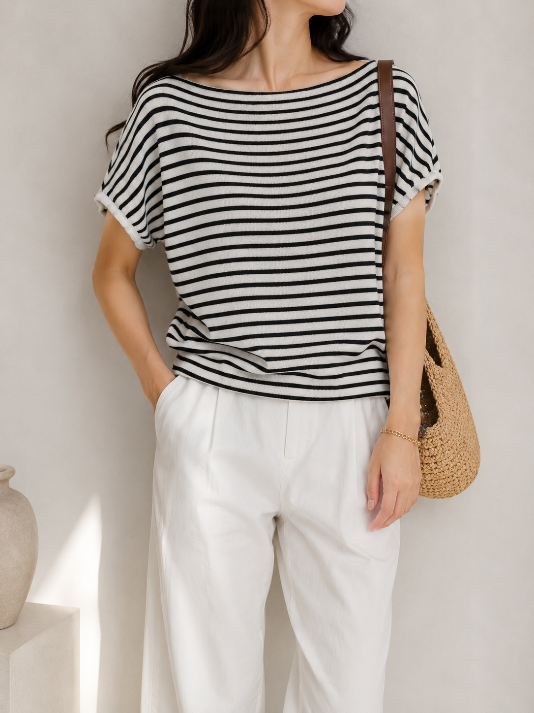 3132 Bellona Boat Neck Cap Sleeve Knit Top (B 49-60cm; L 54cm)
