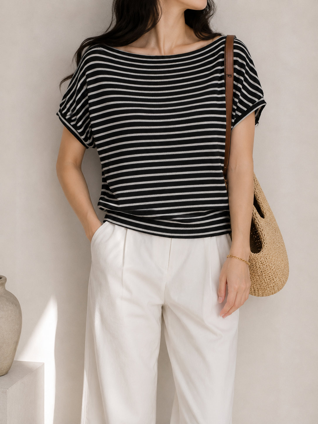 3132 Bellona Boat Neck Cap Sleeve Knit Top (B 49-60cm; L 54cm)