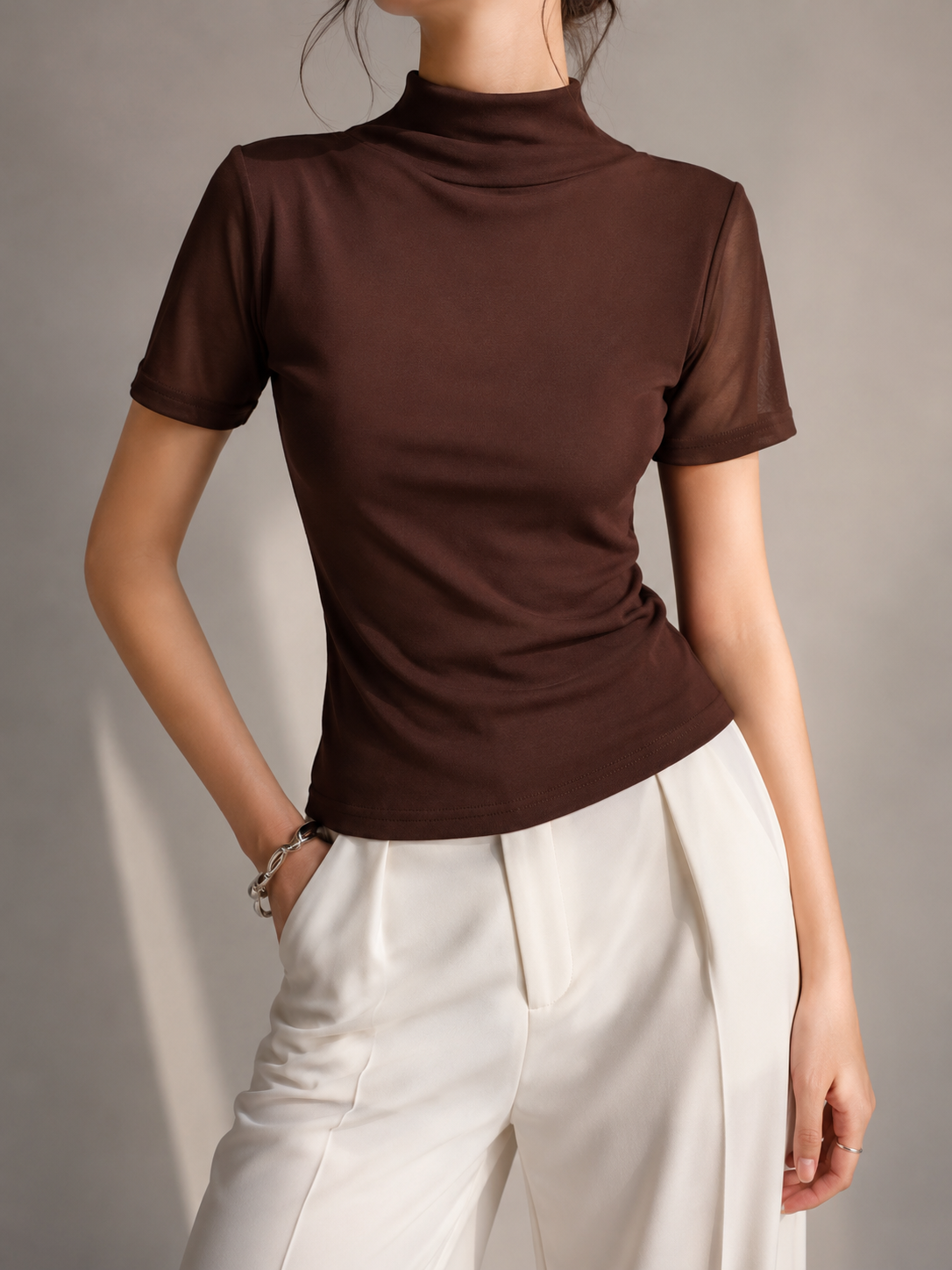 526 Harlan High Neck Short Sleeve Mesh Top (B 35-50cm; L 55cm)