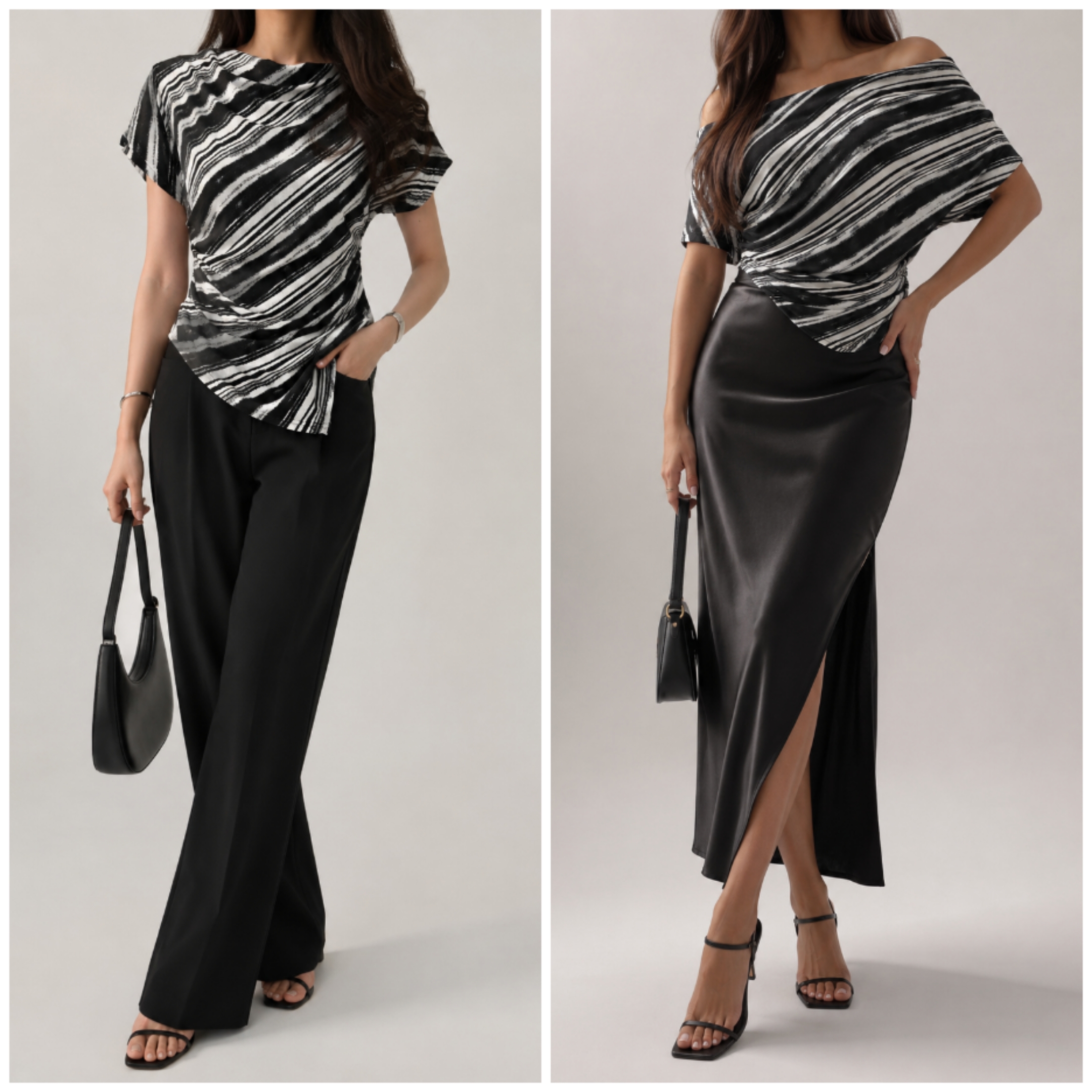 7763 Bilvy Boat Neck Side Ruched Stripe Top (B 38-52cm; L 42/59cm)
