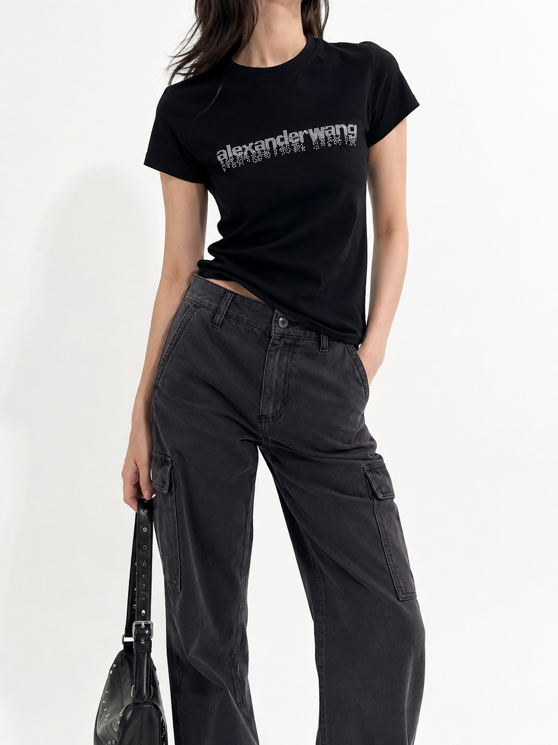 3232 Alexander Wang Rhinestone Embellished Fitted Cotton Top (B 42-52cm; L 53cm)