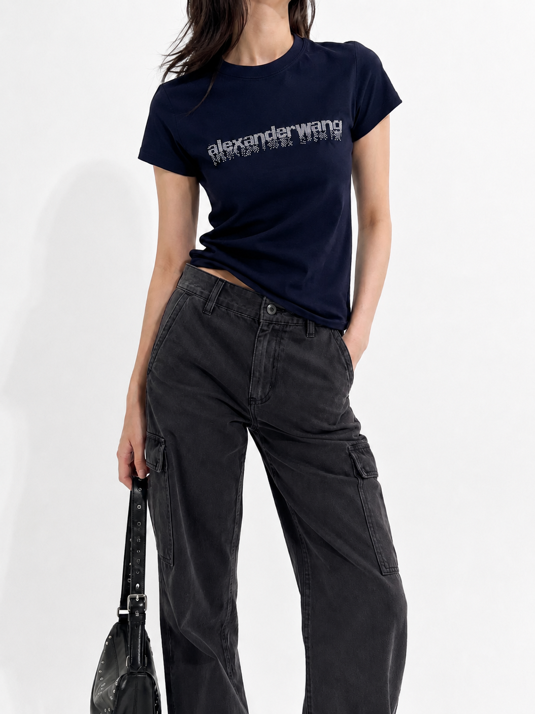 3232 Alexander Wang Rhinestone Embellished Fitted Cotton Top (B 42-52cm; L 53cm)