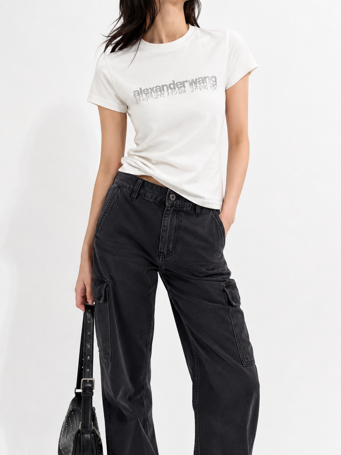 3232 Alexander Wang Rhinestone Embellished Fitted Cotton Top (B 42-52cm; L 53cm)