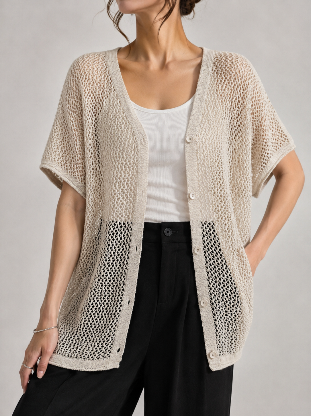 8615 Bavina Button Down Crochet Top (B 60-62cm; L 58cm)