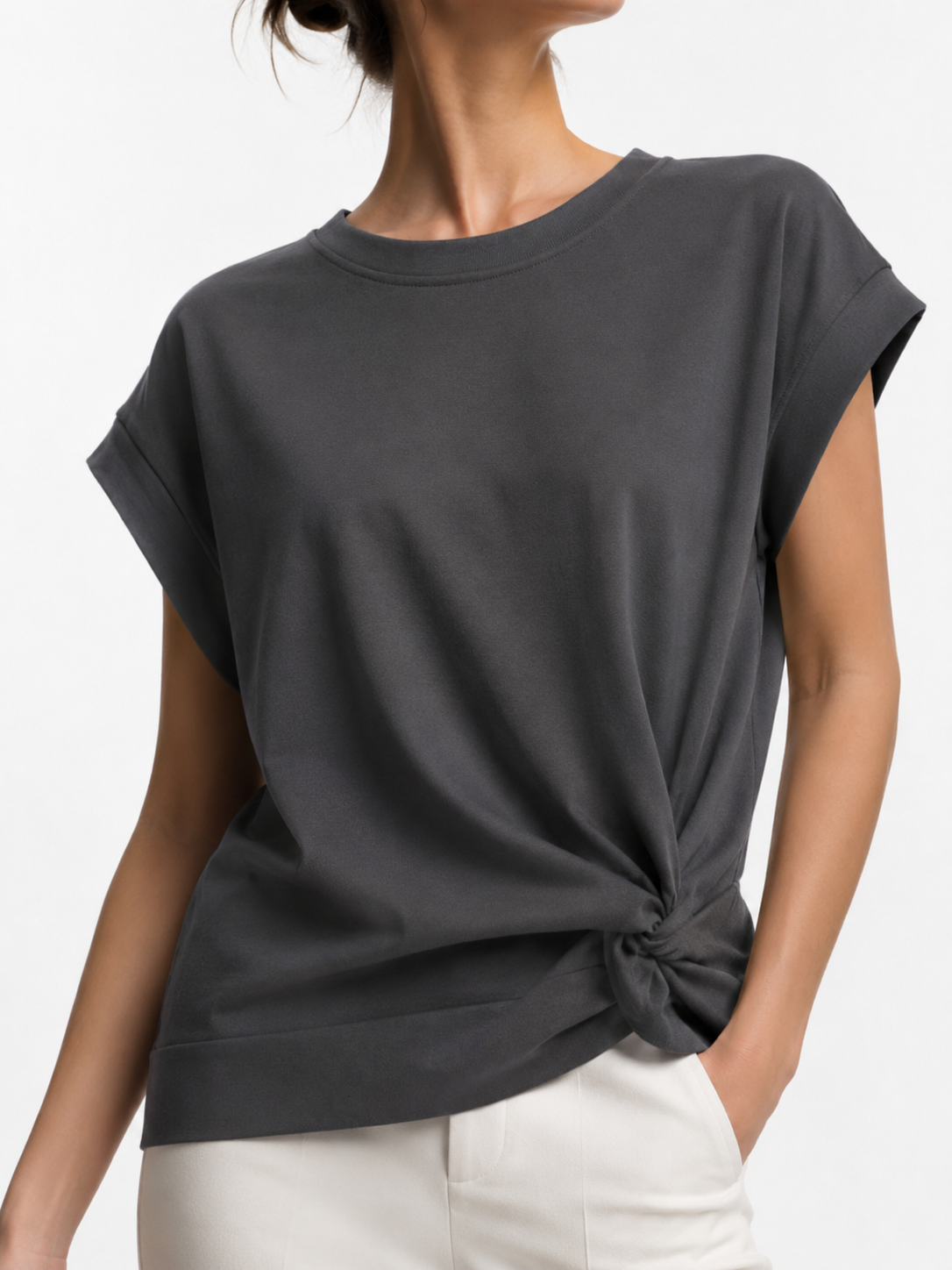 2517 Terriella Side Twist Cap Sleeve Cotton Top (B 52-54cm; L 57cm)