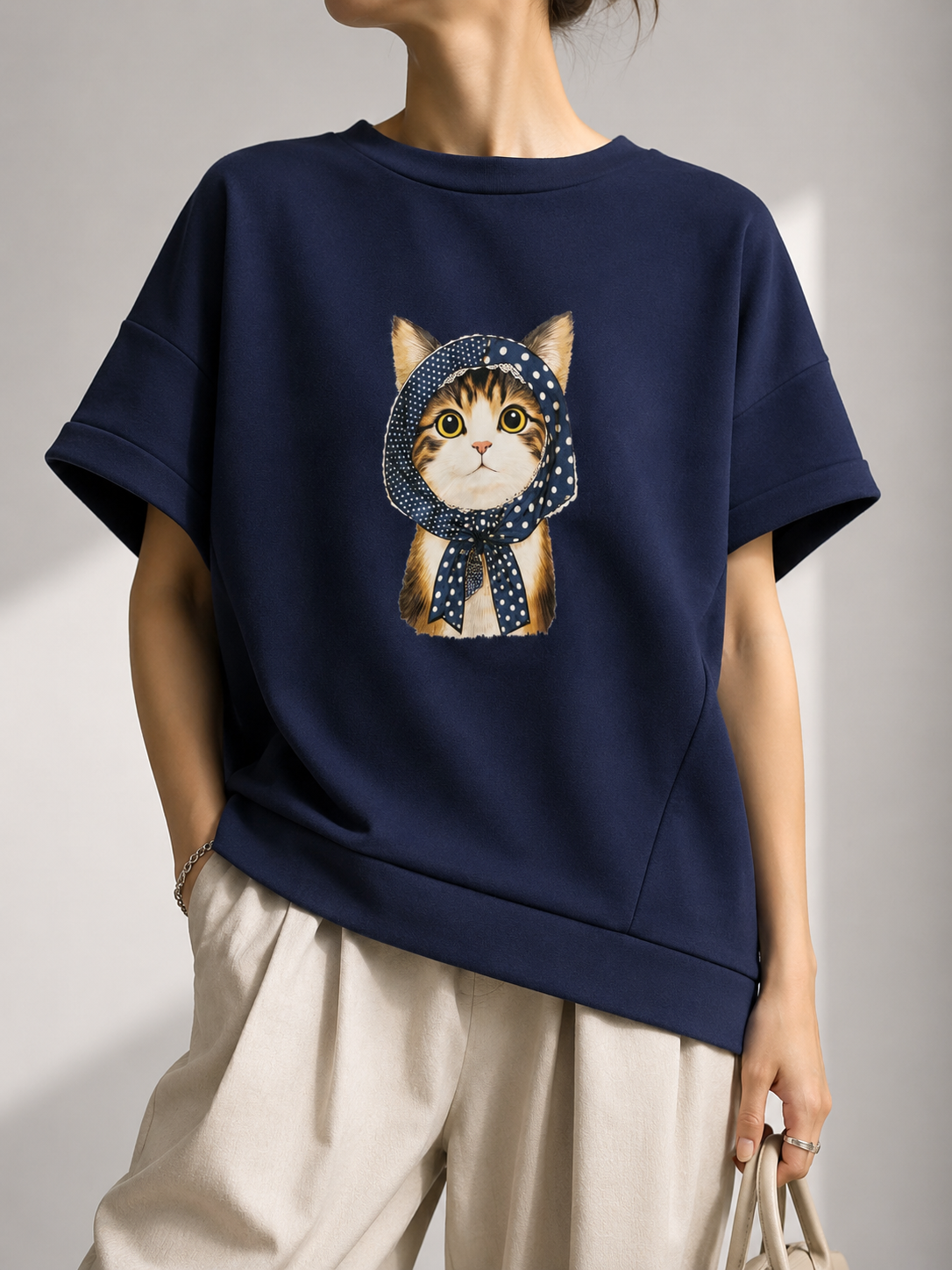 136 Tiggy Cat Print Cap Sleeve Cotton Top (B 58-60cm; L 55cm)