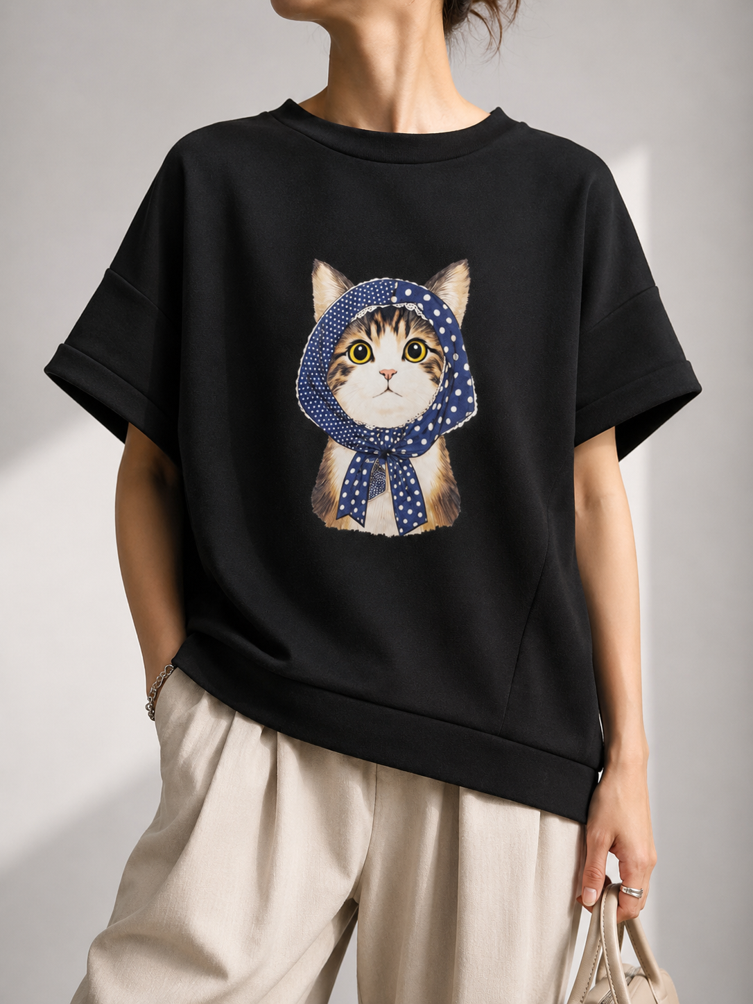 136 Tiggy Cat Print Cap Sleeve Cotton Top (B 58-60cm; L 55cm)