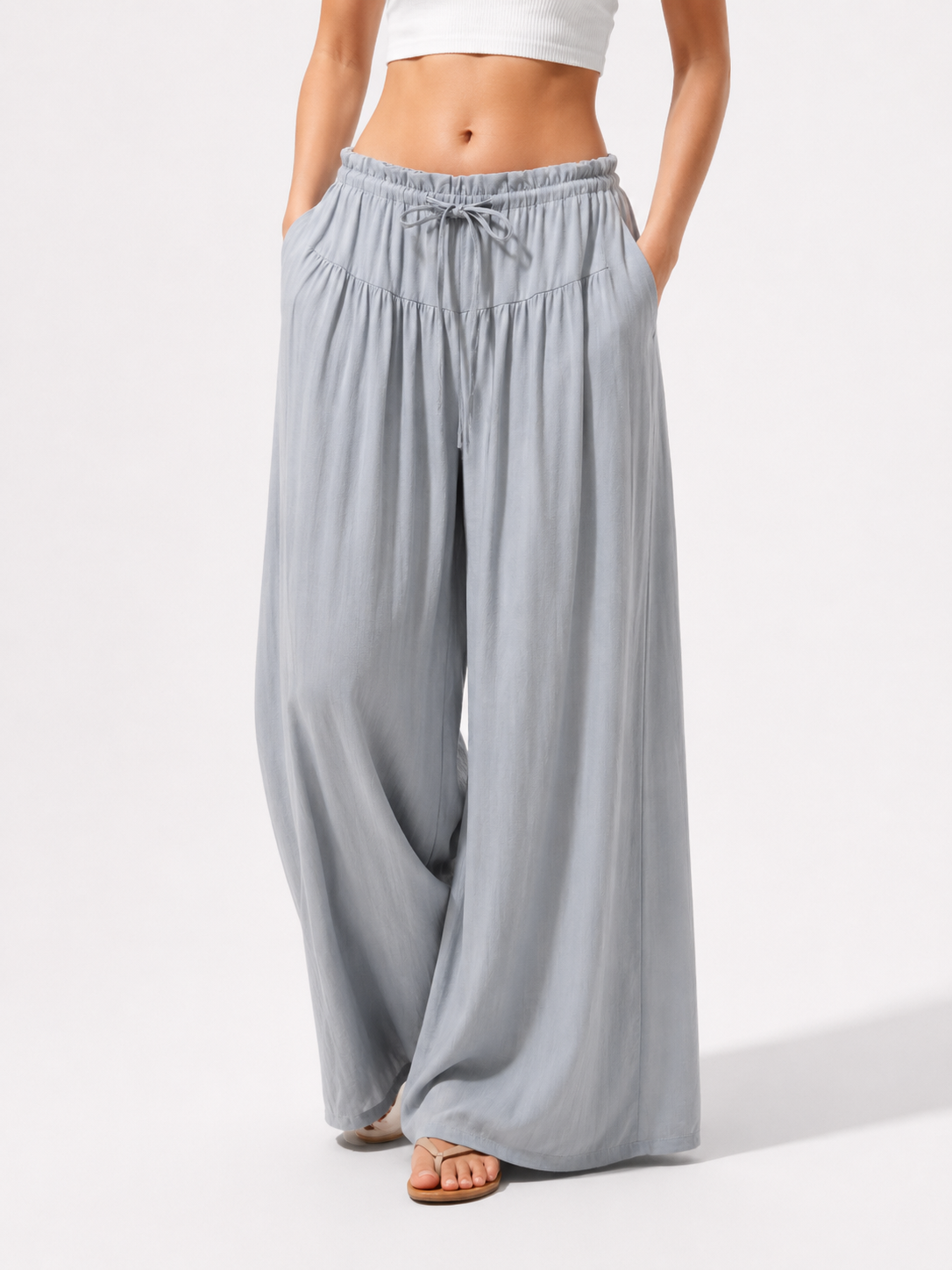 3663 Lanetta Elastic Tie-Waist Linen Pants (UW 31-45cm; H 50-55cm; L 92cm)