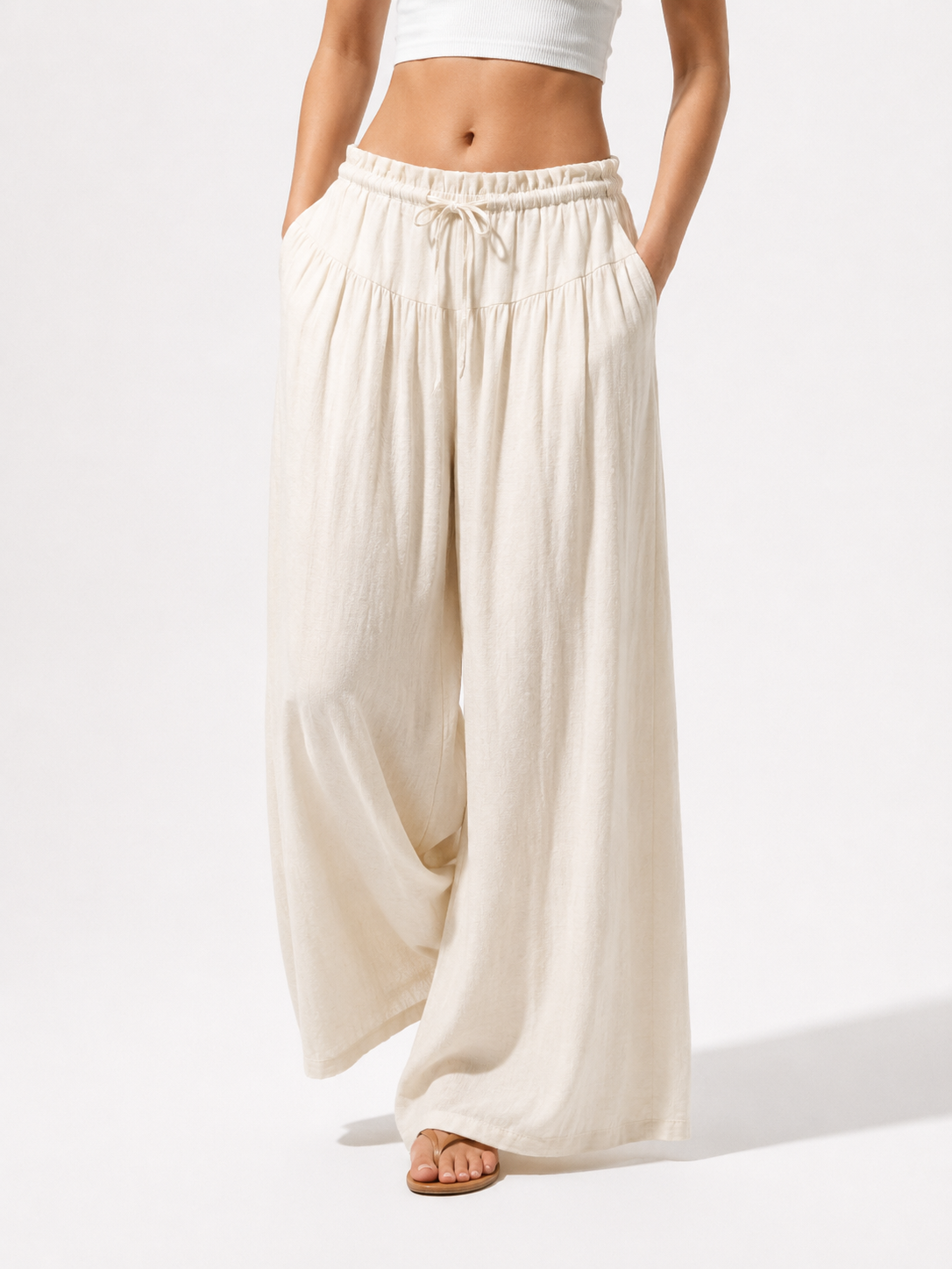 3663 Lanetta Elastic Tie-Waist Linen Pants (UW 31-45cm; H 50-55cm; L 92cm)